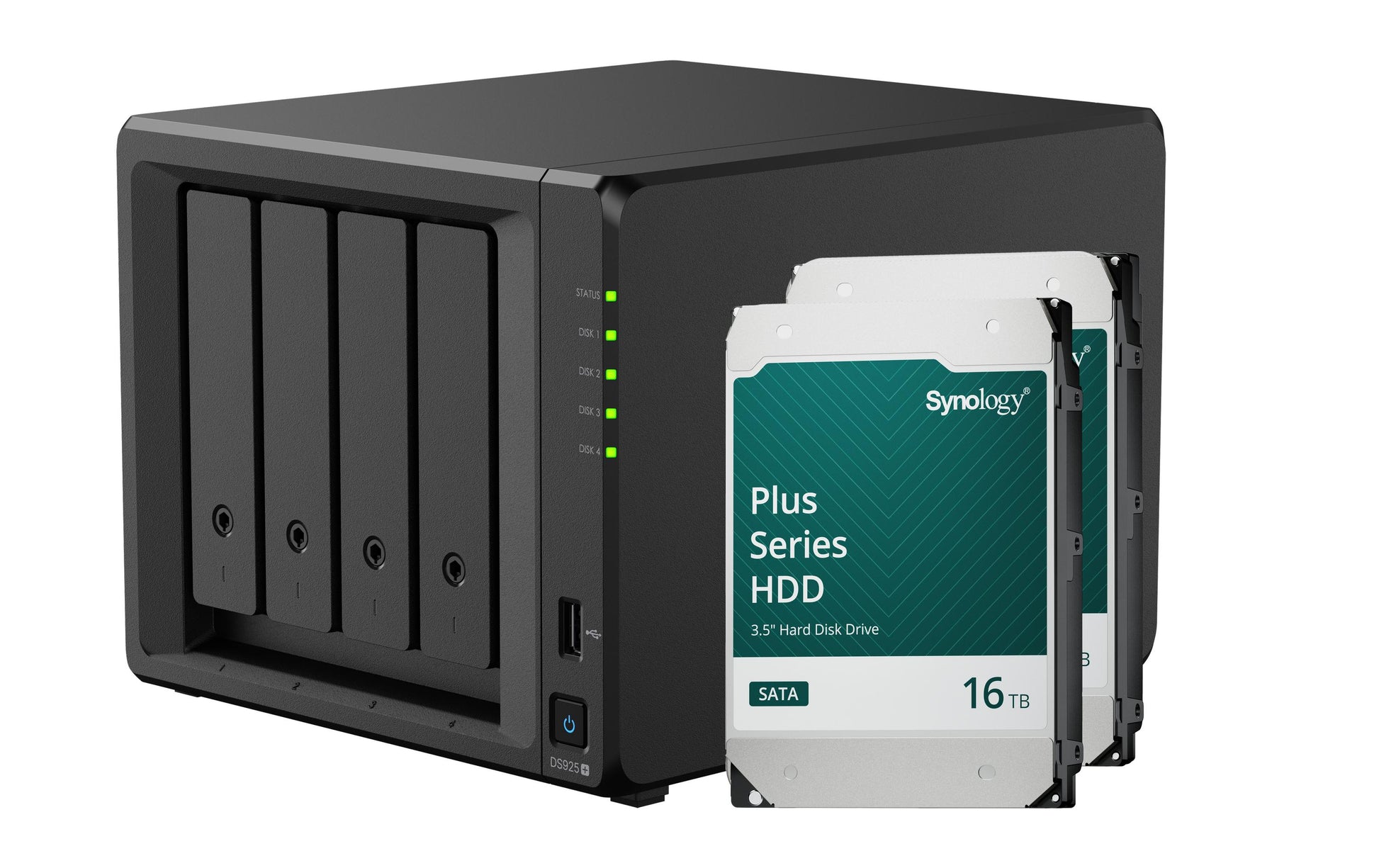 Synology DS925+ – 4-Bay Tower NAS – AMD Ryzen V1500B, 4 GB RAM, 2.5GbE, 32 TB HDD vorinstalliert