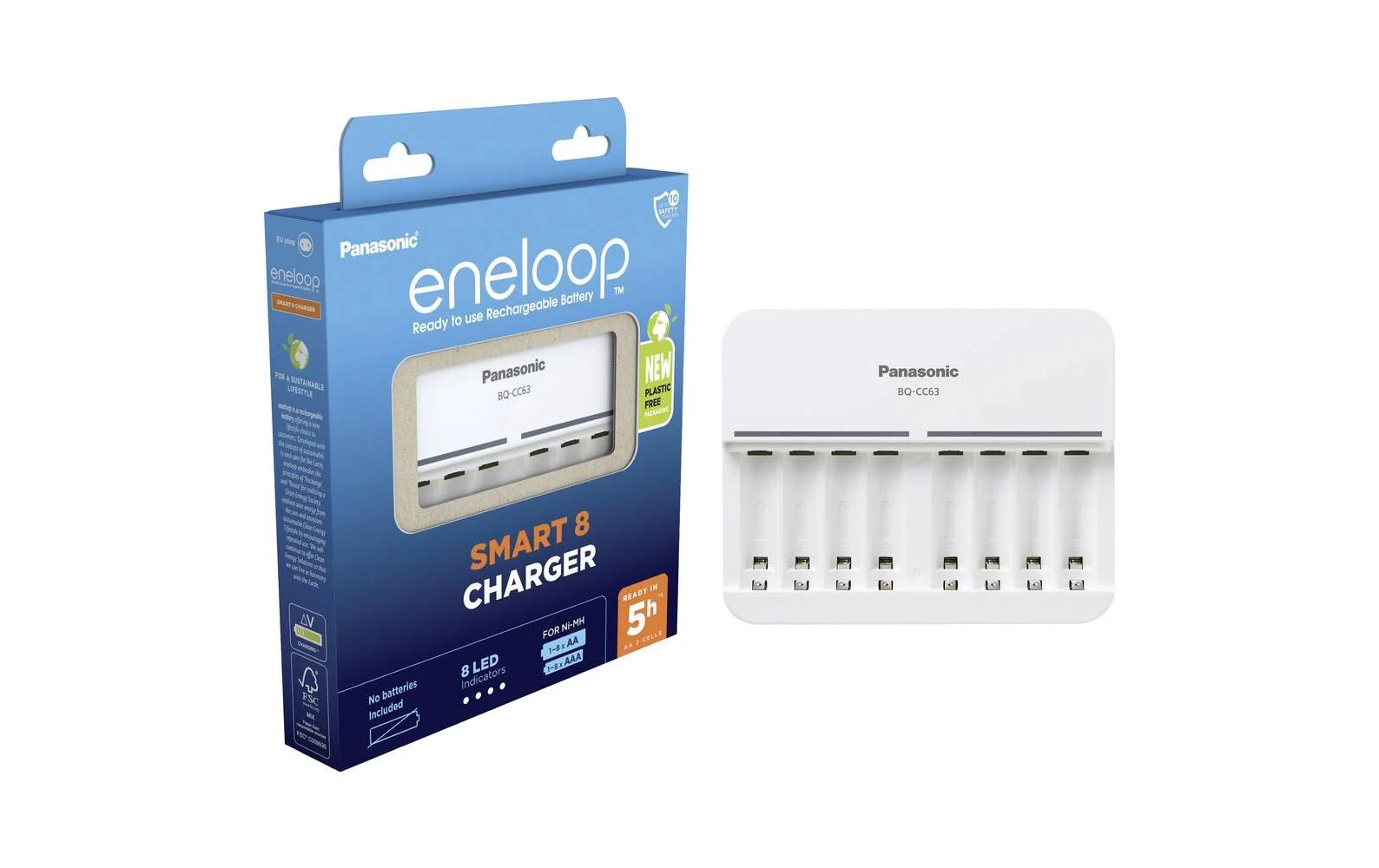 Panasonic eneloop BQ-CC63E Ladegerät – 8 Zellen, für HR6 / AA / Mignon (NiMH-Akkus)