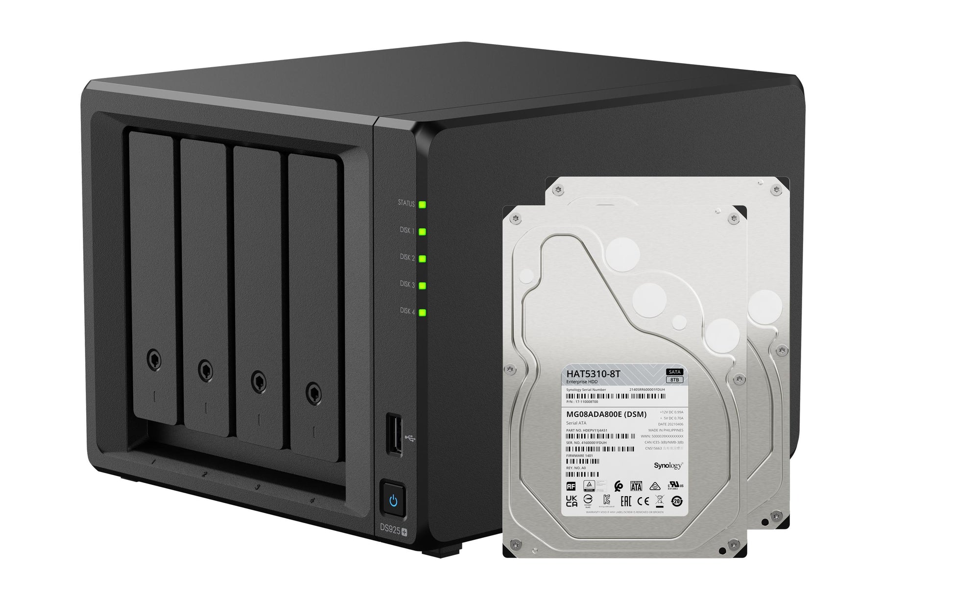 Synology DS925+ – 4-Bay Tower NAS – AMD Ryzen V1500B, 4 GB RAM, 2.5GbE, 16 TB HDD vorinstalliert