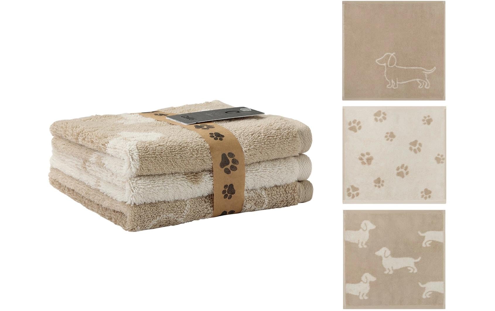 Cawö Waschlappen WE Love Dogs – 30×30 cm, Baumwolle, Beige, 3er-Set