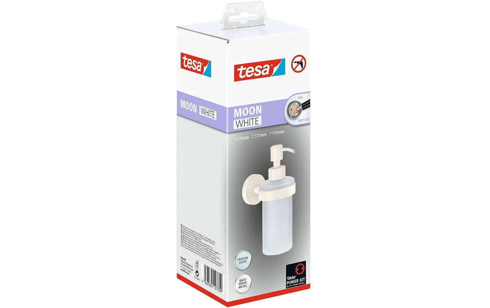 Tesa Manueller Seifenspender – Wandmontage – 200 ml, Weiss, Glas/Metall