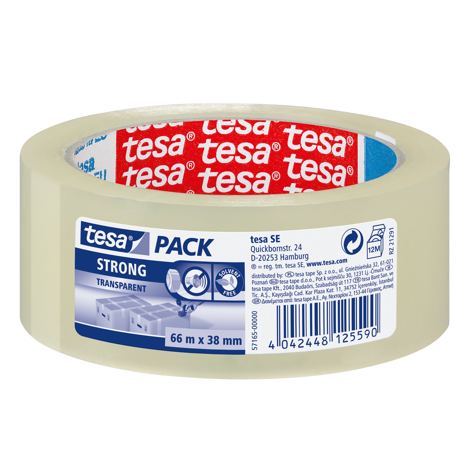 TESA Strong - Verpackungsklebeband, PP, transparent, stark - 38 mm × 66 m - 1 Rolle