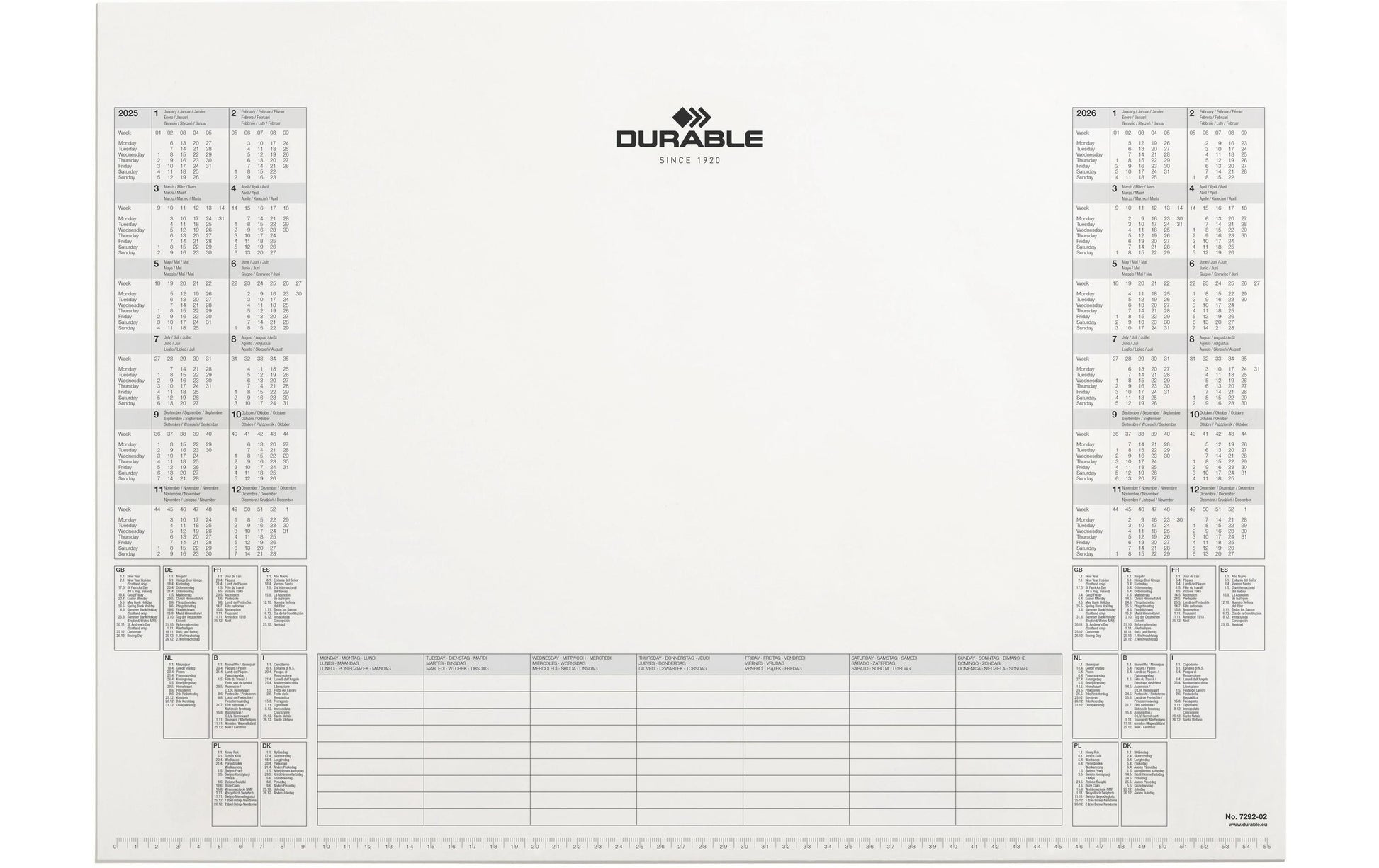 Durable 7292-02 – Tischkalender 2026–2027, 57 × 40,5 cm, 25 Blatt