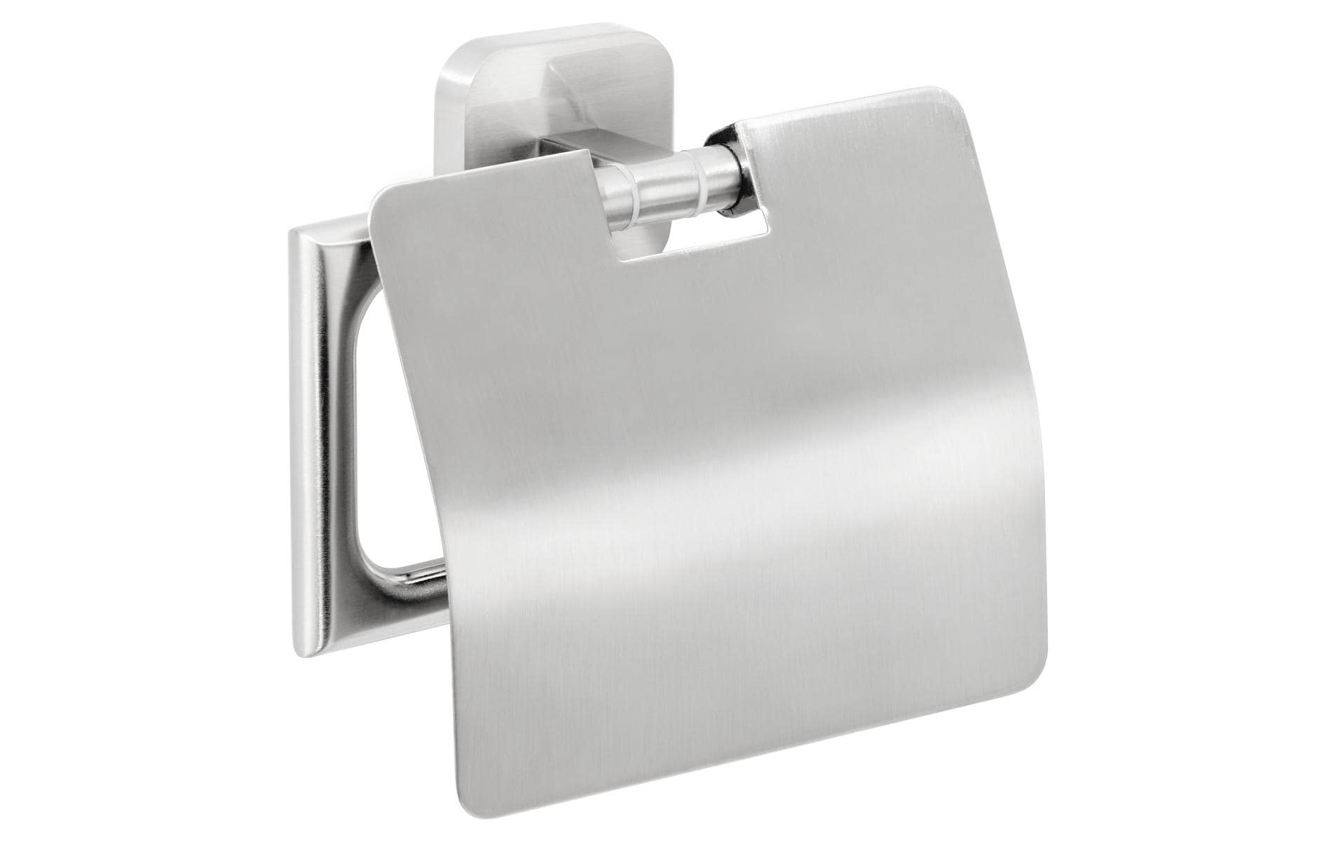 TESA Toilettenpapierhalter mit Deckel – Edelstahl, Silber, selbstklebend, 13,5 × 13,2 × 4,8 cm