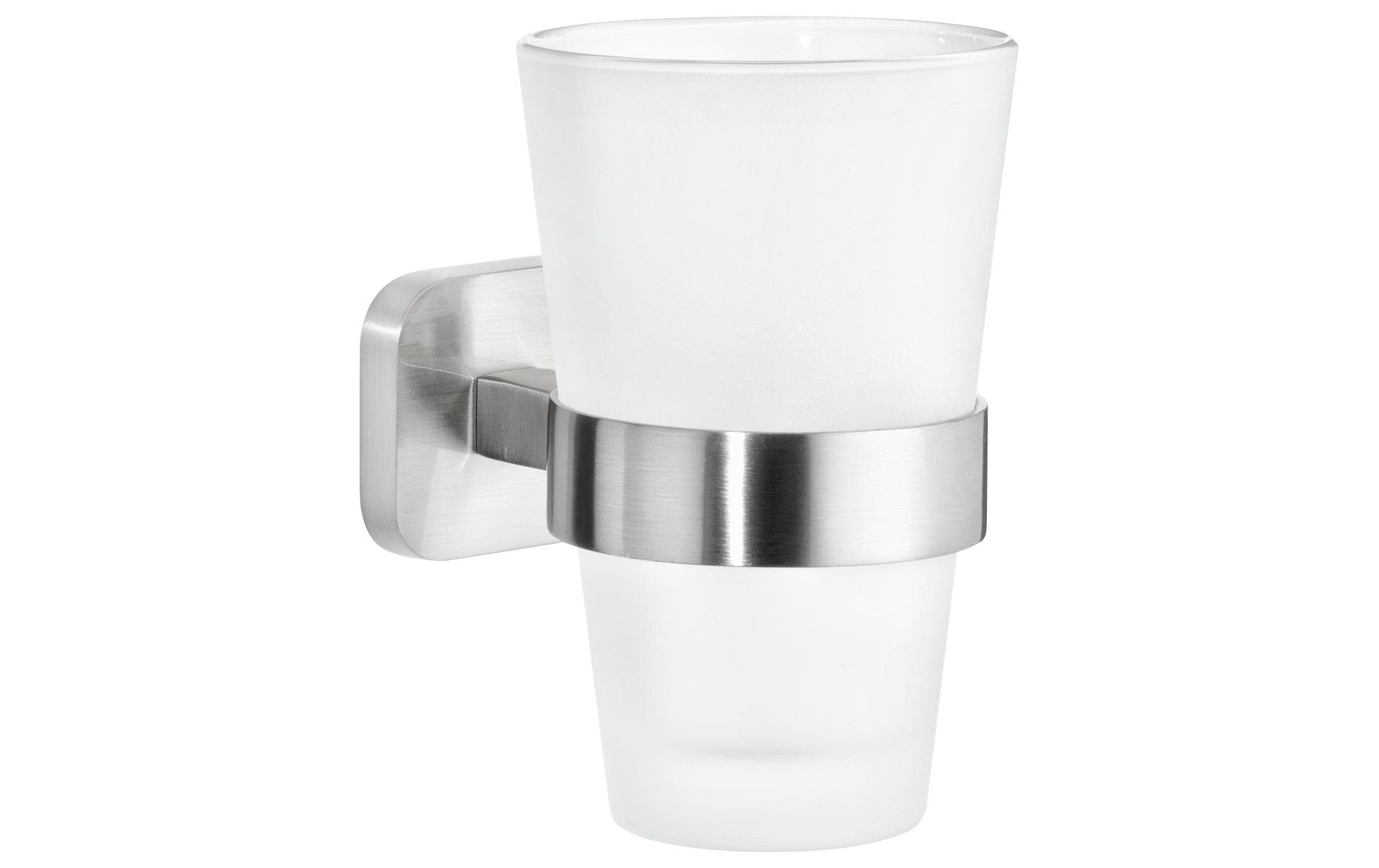 TESA Zahnbecher – Klebemontage – Ø 8 × 12 cm – Silber – Glas/Edelstahl