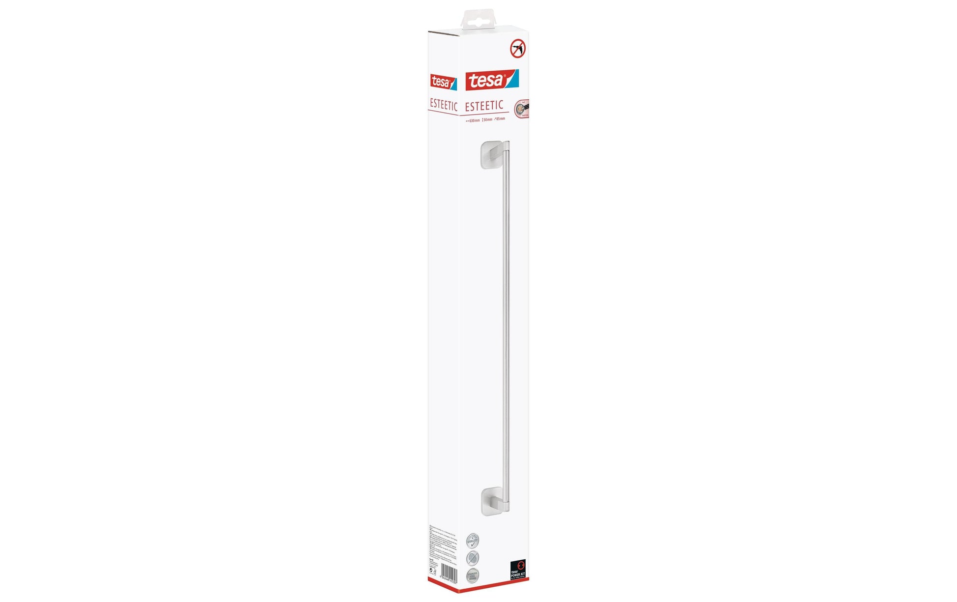 TESA Handtuchhalter – Klebemontage – 63 cm Breite – Silber – Edelstahl