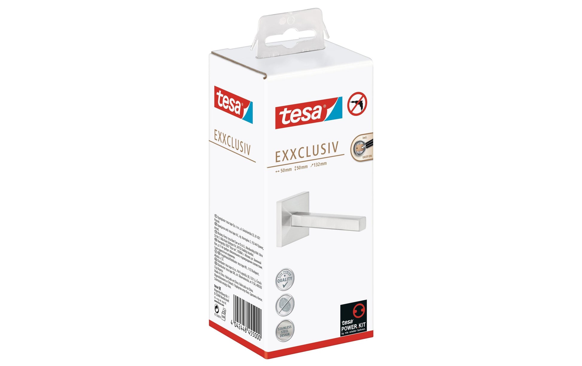 TESA Toilettenpapierhalter – Edelstahl, wandmontiert, klebend, 5 × 13,2 × 5 cm