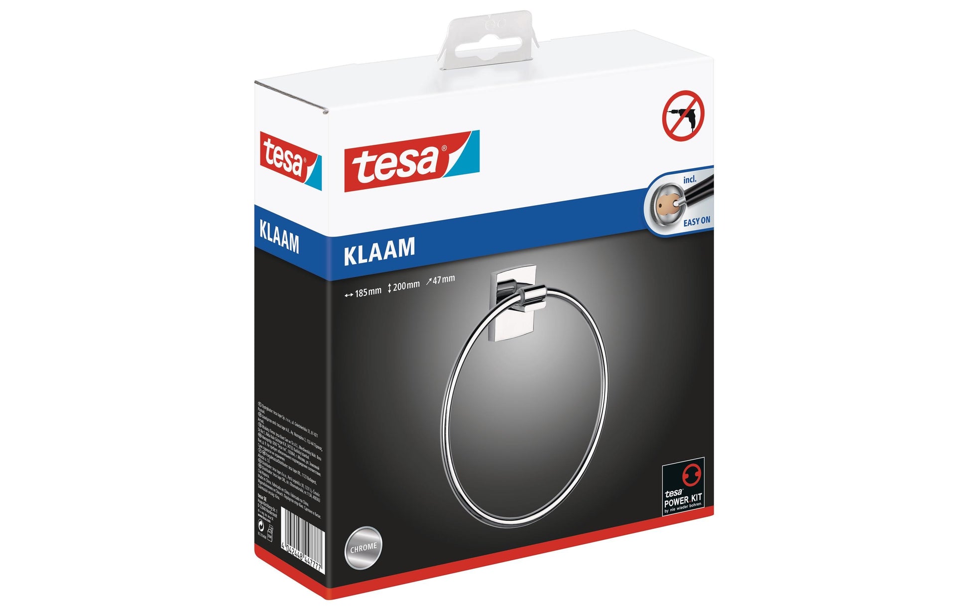TESA 40266-00000-00 Handtuchring – Klebemontage – 18,5 × 20 cm – Silber – Metall