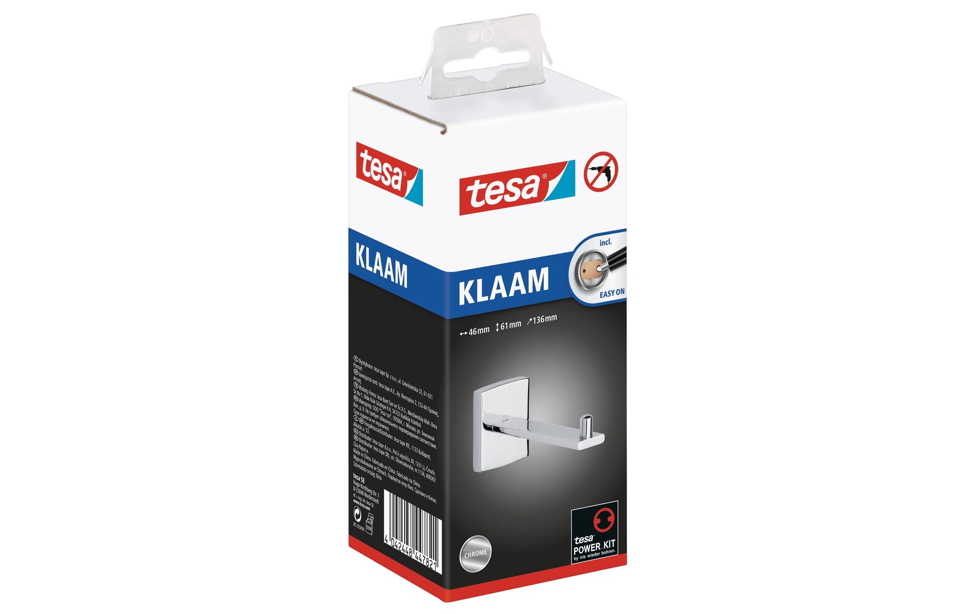TESA Toilettenpapierhalter – Edelstahl, selbstklebend, 13,6 × 4,6 × 6,1 cm