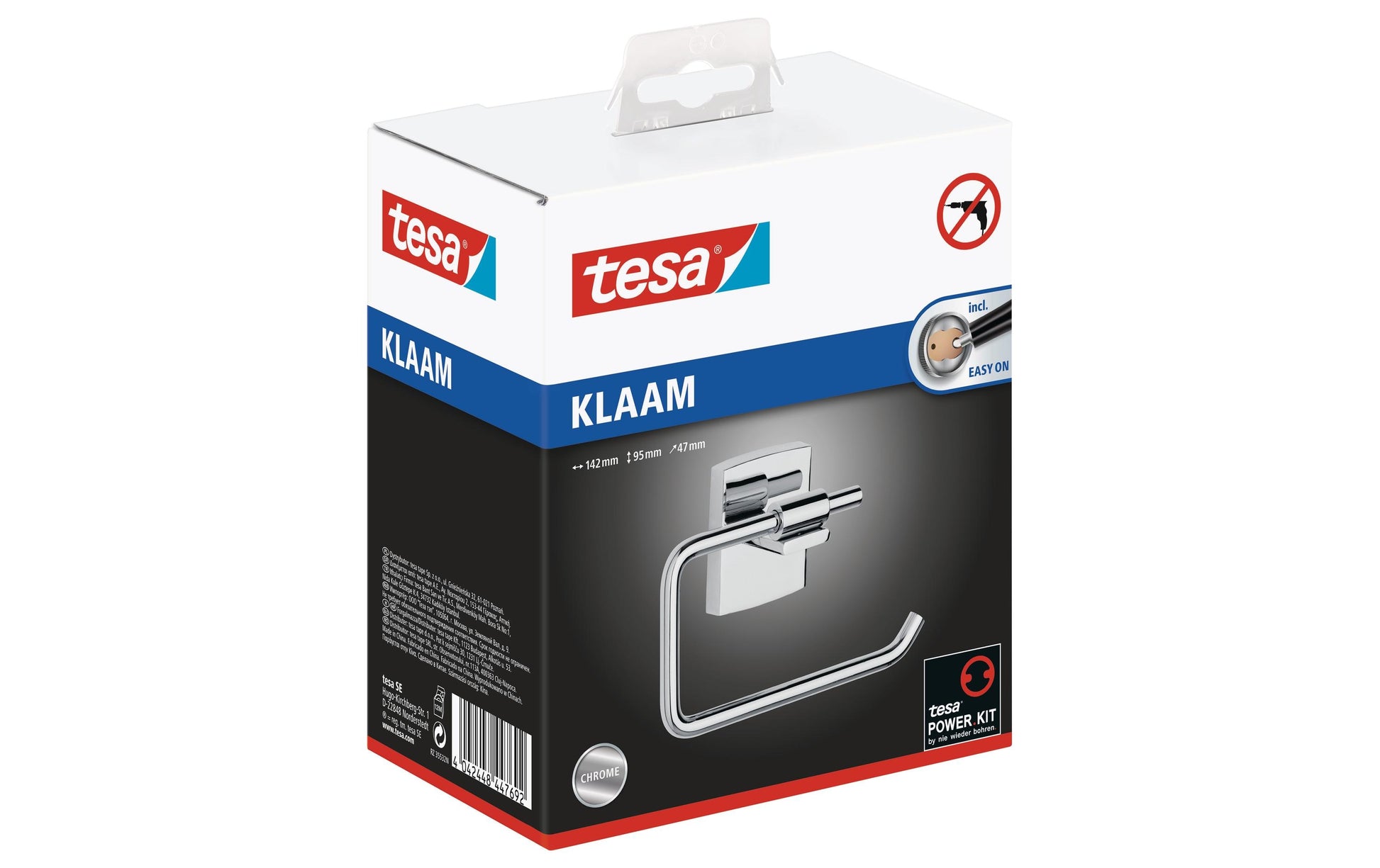 TESA Toilettenpapierhalter – Edelstahl, selbstklebend, 4,7 × 14,2 × 9,5 cm