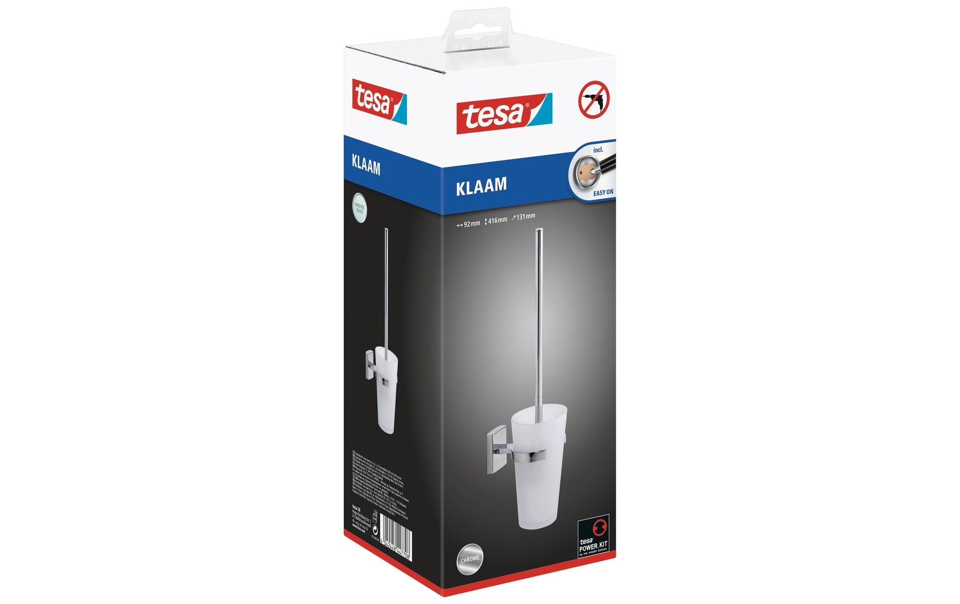 TESA WC-Garnitur – Glas/Chrom, Weiss, selbstklebend, 41,6 × 9,2 × 13,1 cm