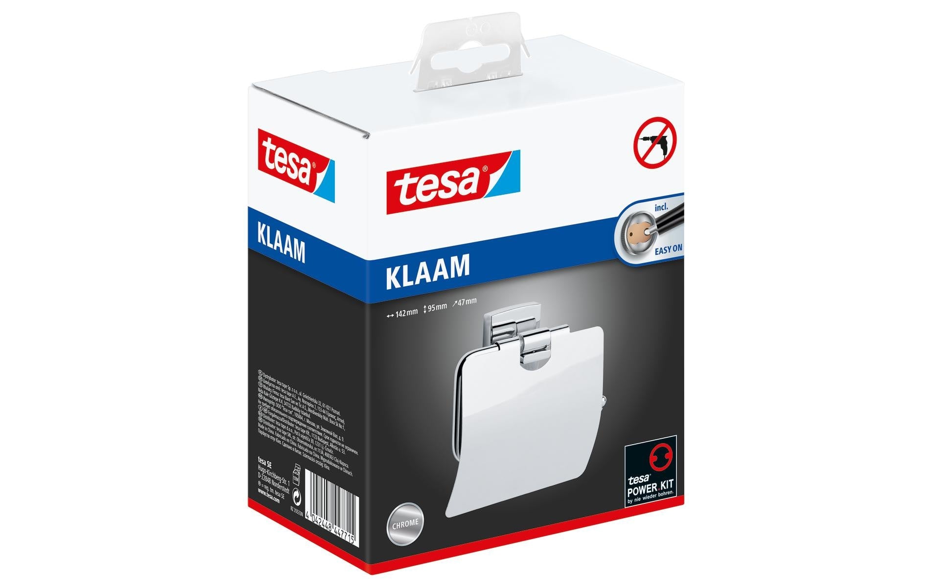 TESA Toilettenpapierhalter – Edelstahl, klebend, wandmontiert, 14,2 × 4,7 × 9,5 cm
