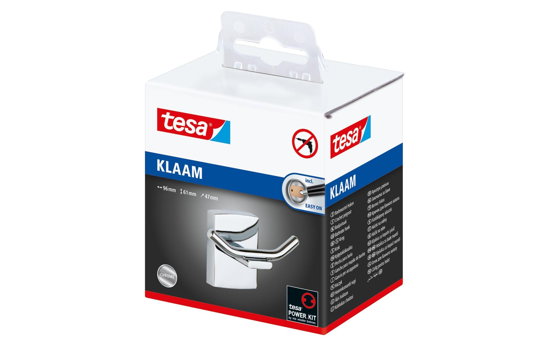 TESA Handtuchhaken – Klebemontage, 2 Haken – 9,6 × 6,1 × 4,7 cm – Silber – Metall