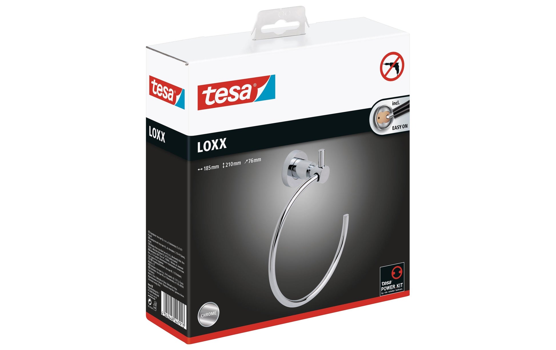 TESA Handtuchring – Klebemontage – 18,5 × 7,6 cm – Silber – Metall – Belastbarkeit 6 kg