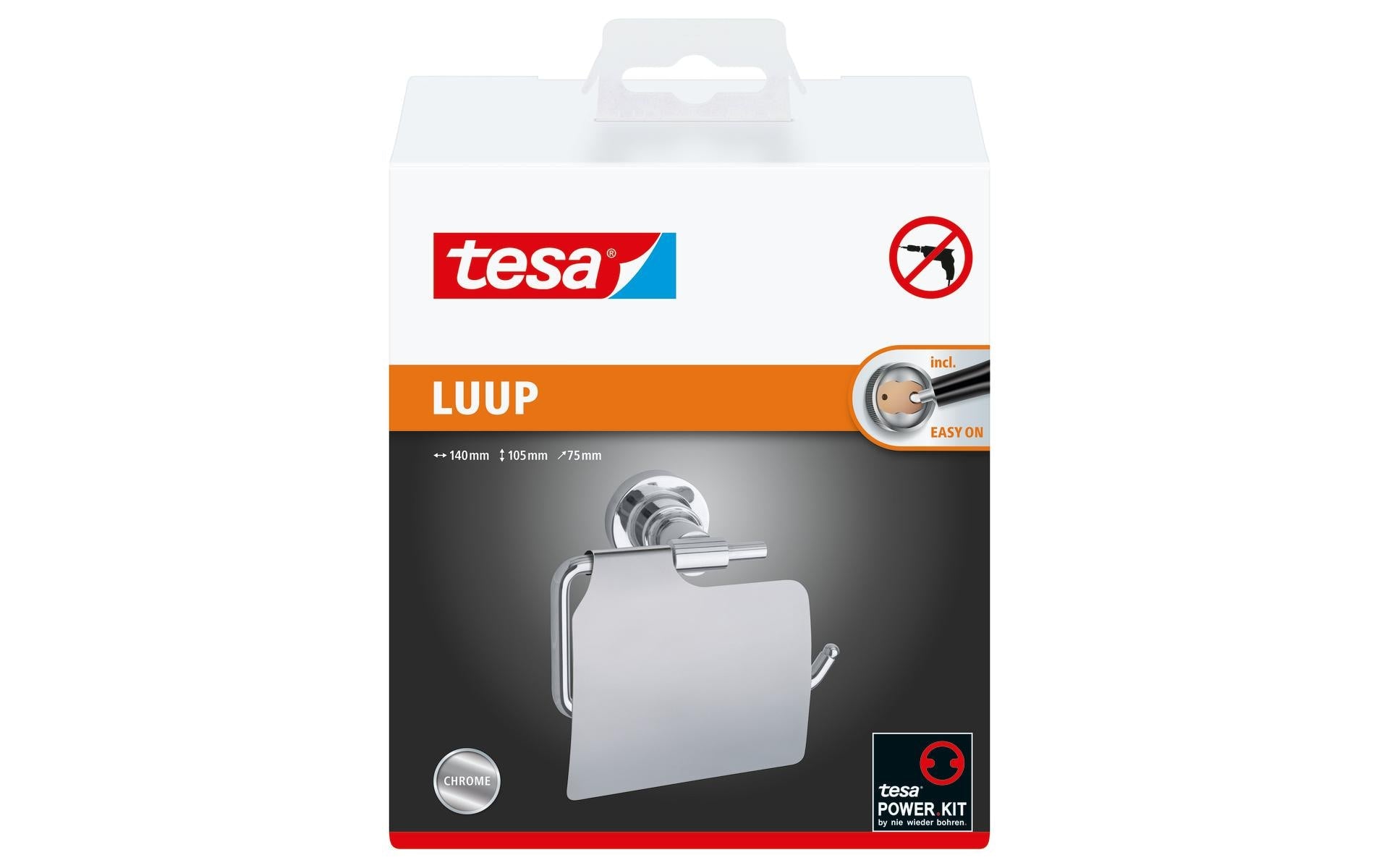 TESA Toilettenpapierhalter – Edelstahl, klebend, wandmontiert, 14 × 7,5 × 10,5 cm
