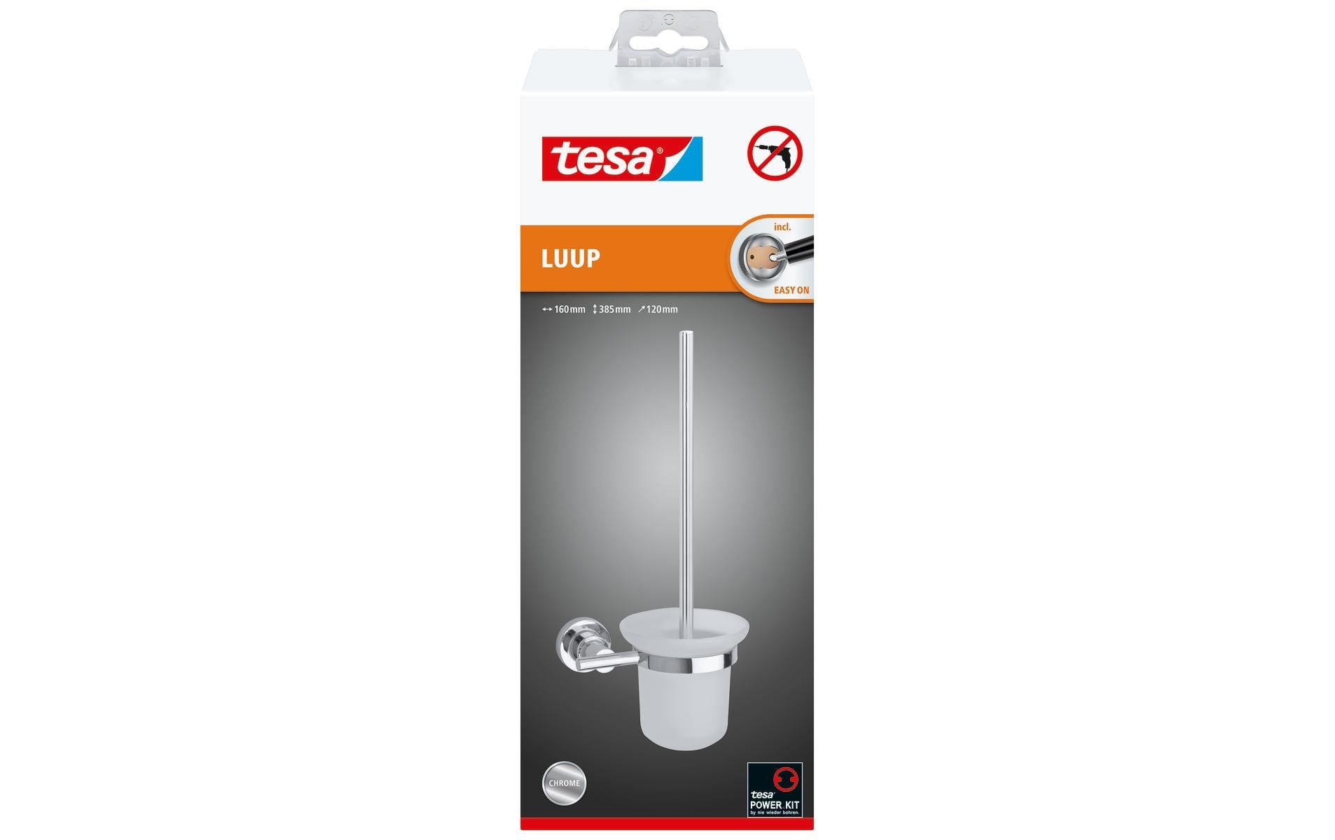 TESA WC-Bürstenset – Metall chrom, weiss, wandmontiert, H 12 cm
