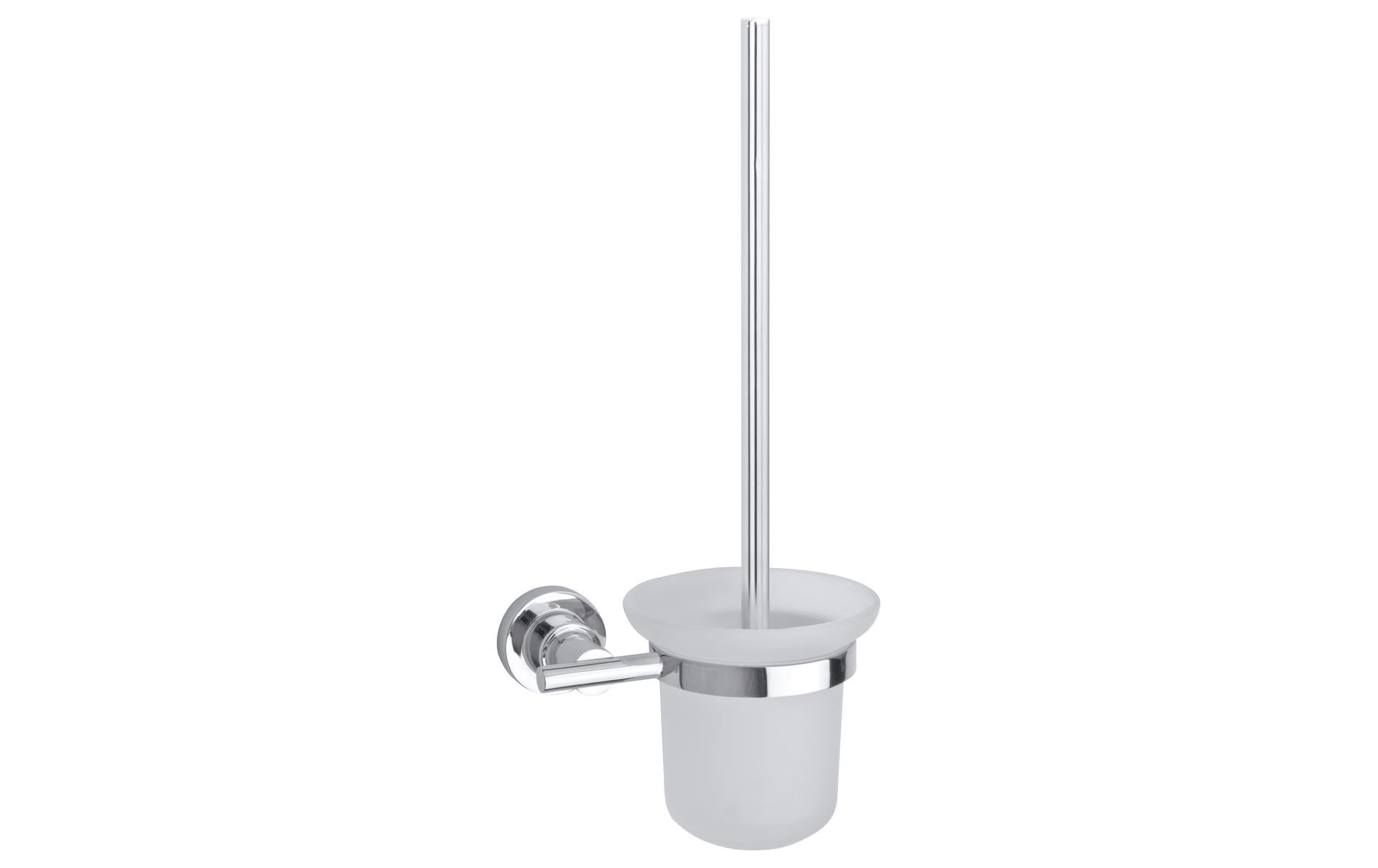 TESA WC-Bürstenset – Metall chrom, weiss, wandmontiert, H 12 cm
