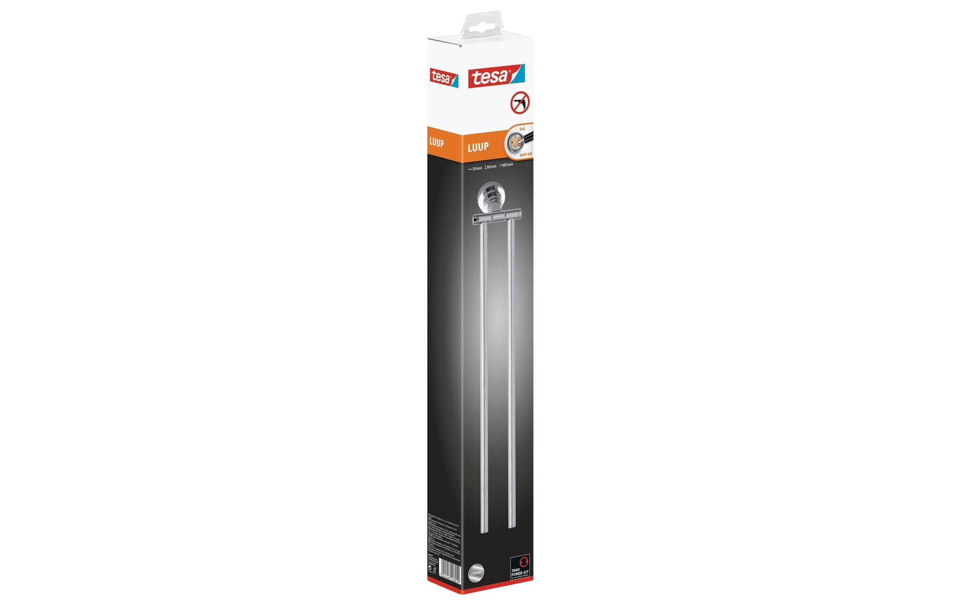 TESA Handtuchhalter – doppelt – Klebemontage – 5 cm Breite – Silber – Metall