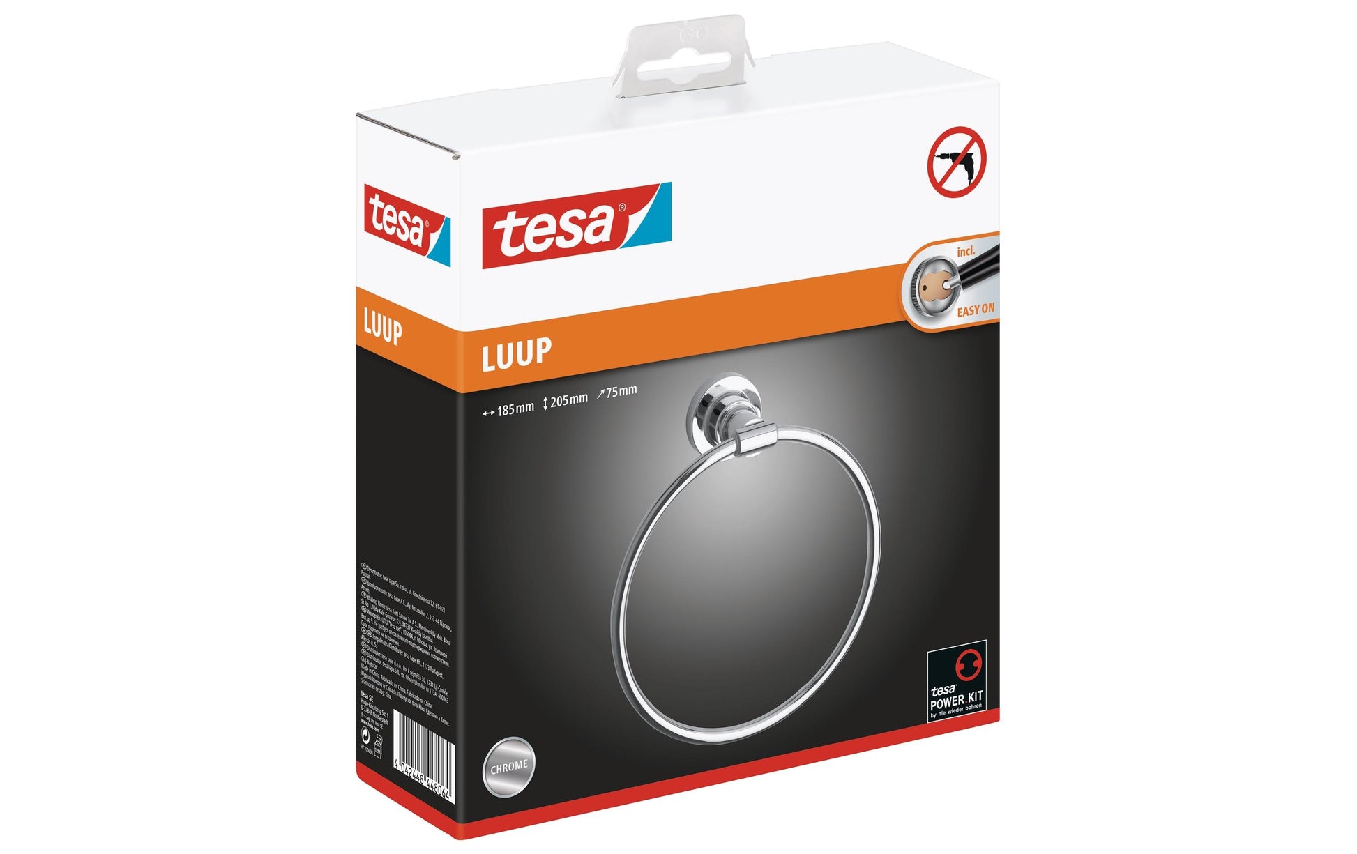 TESA Handtuchhalter (Wand) – 18,5×7,5×20,5 cm, Edelstahl, Klebestreifen