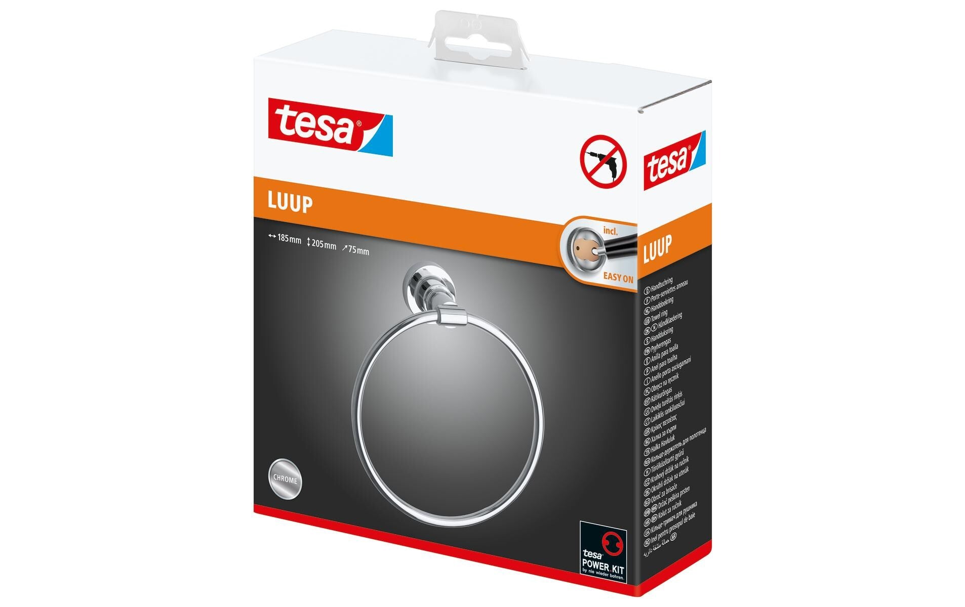 TESA Handtuchhalter (Wand) – 18,5×7,5×20,5 cm, Edelstahl, Klebestreifen