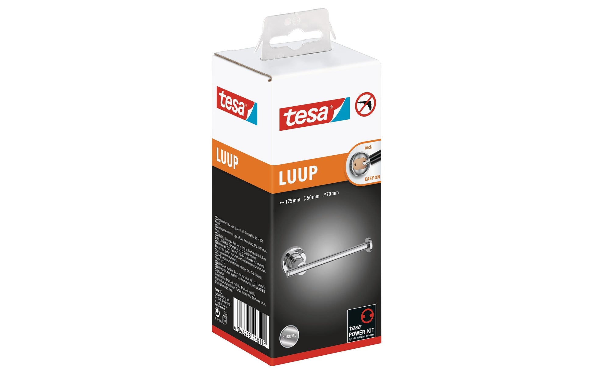TESA Toilettenpapierhalter – Edelstahl, klebend, wandmontiert, für 1 Rolle, 17,5 × 7 × 5 cm