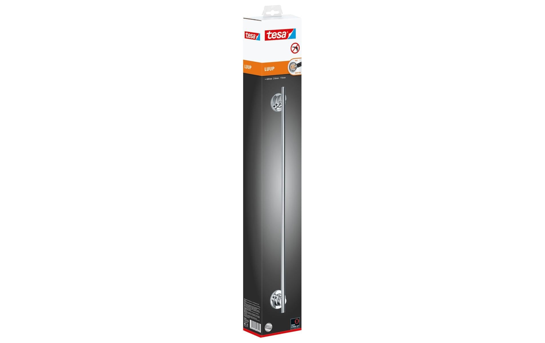 tesa Handtuchhalter – Klebemontage – 60 cm Breite – Silber – Metall