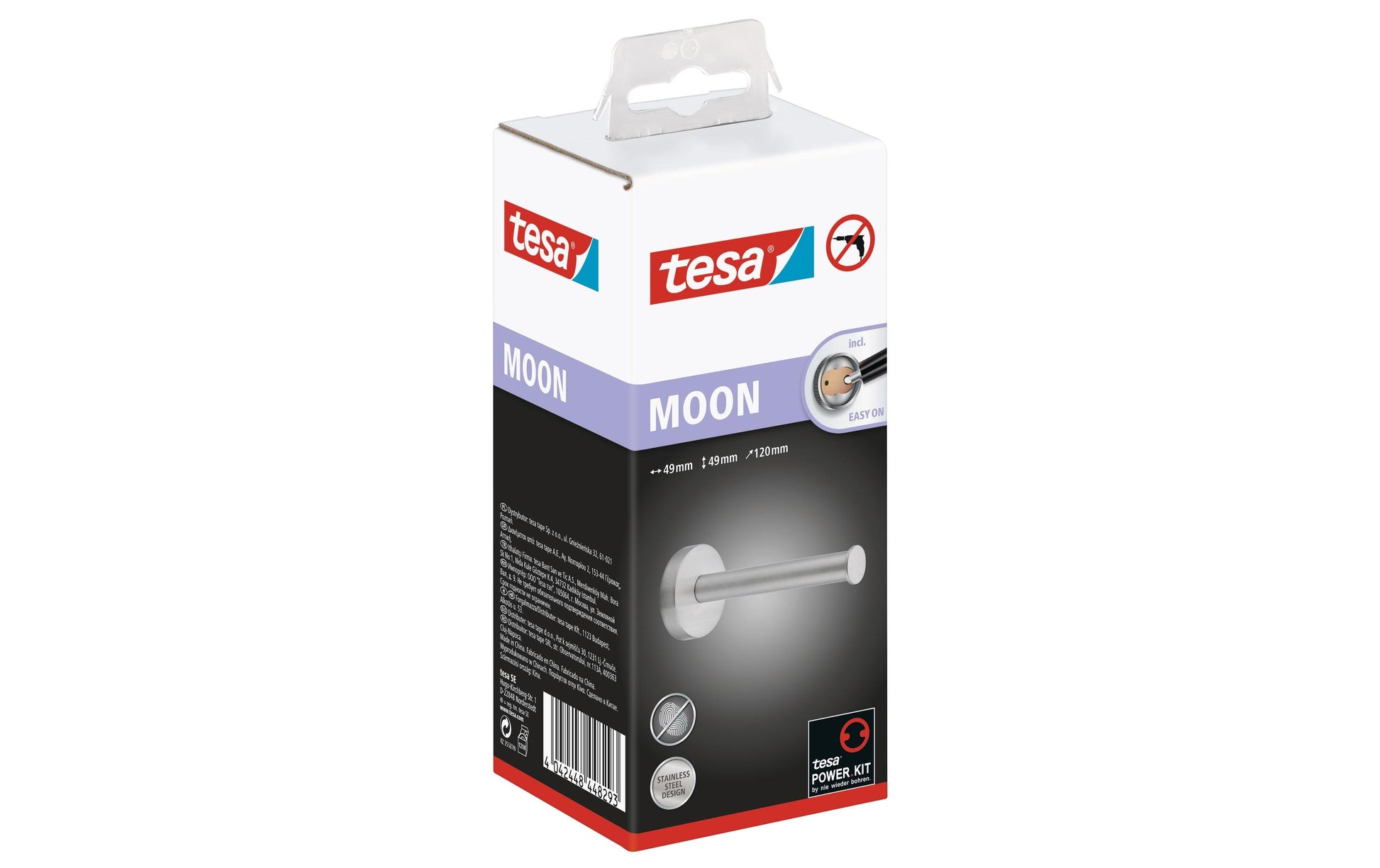 TESA Toilettenpapierhalter – Edelstahl, klebend, wandmontiert, 4,9 × 12 × 4,9 cm