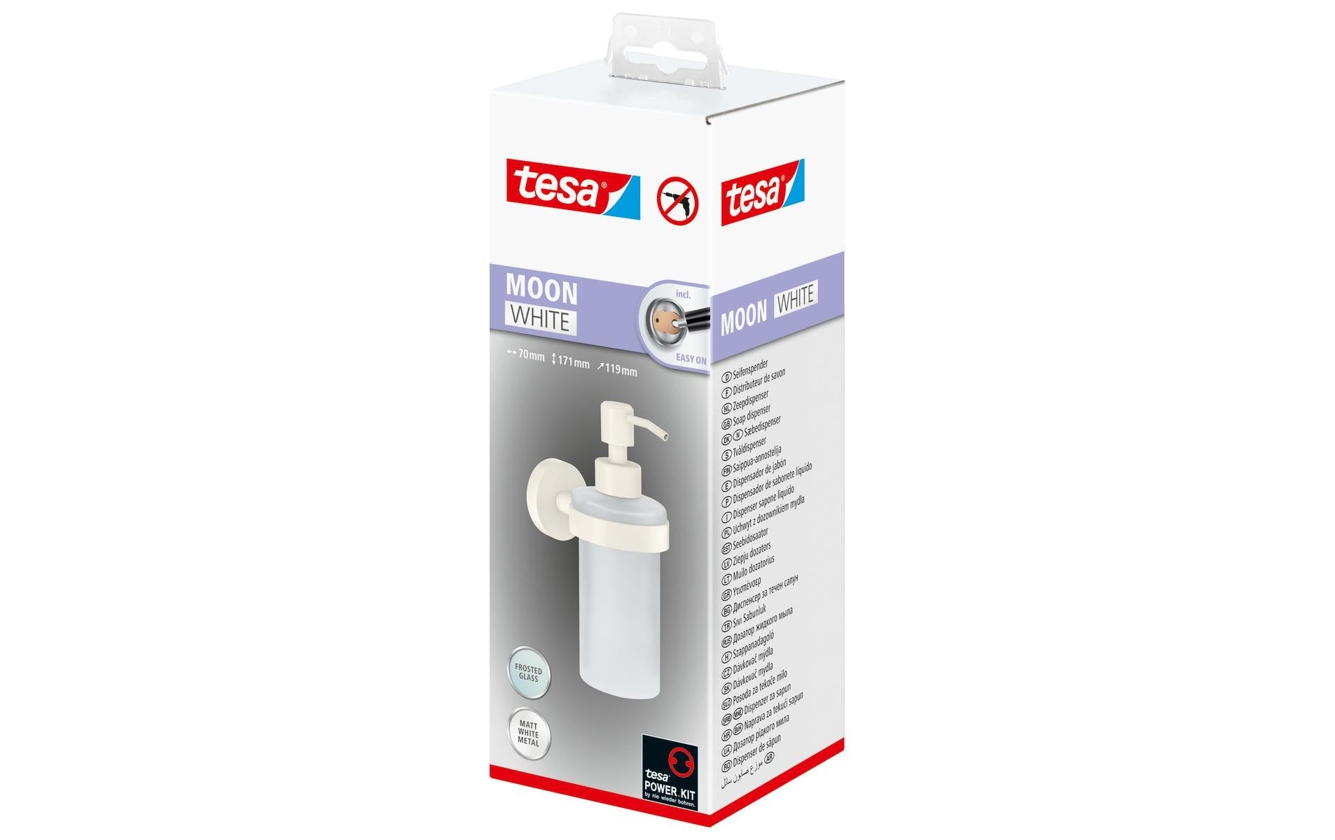 Tesa Manueller Seifenspender – Wandmontage – 200 ml, Weiss, Glas/Metall