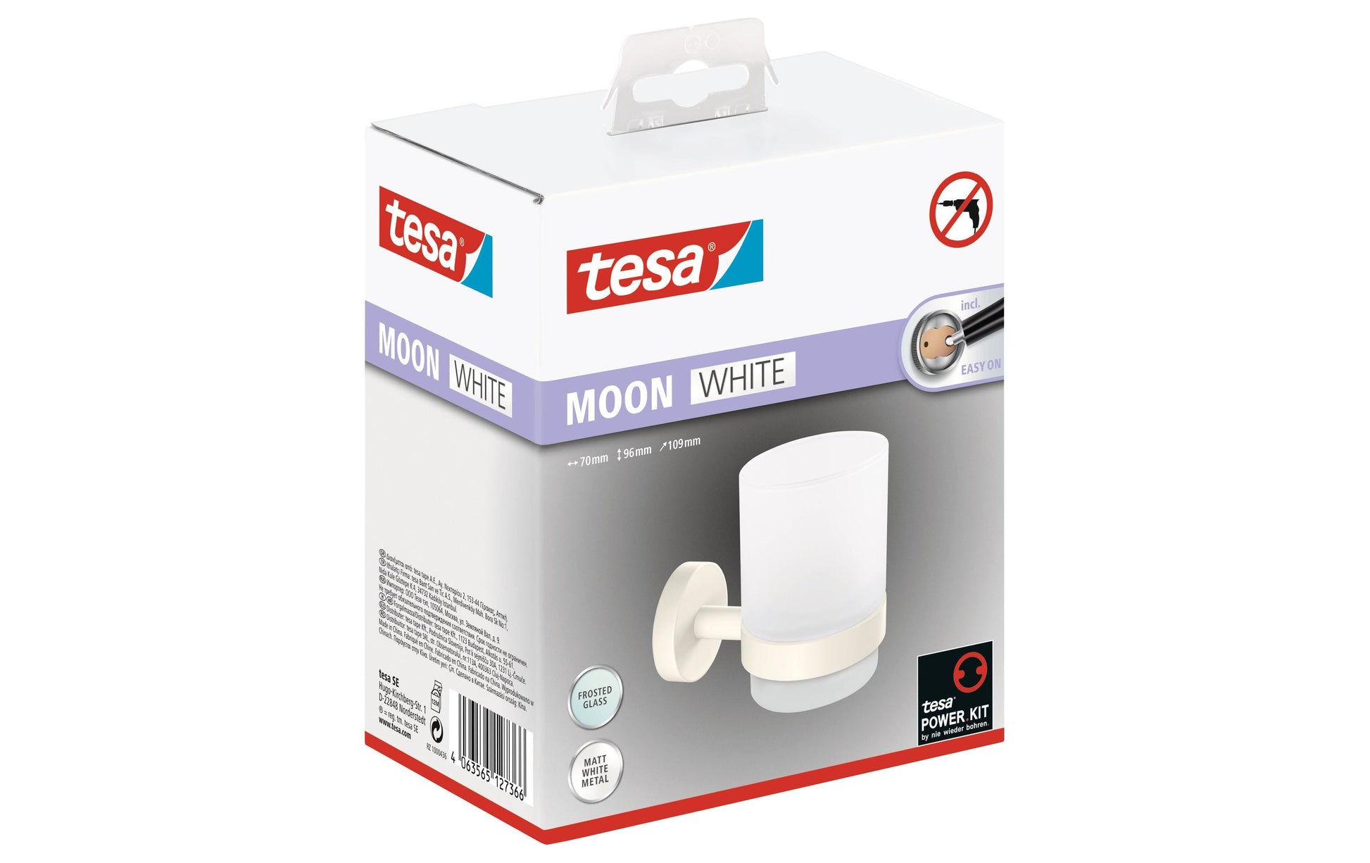 TESA Zahnbecher – Klebemontage – 7 × 10,9 × 9,6 cm – Weiss – Glas/Metall