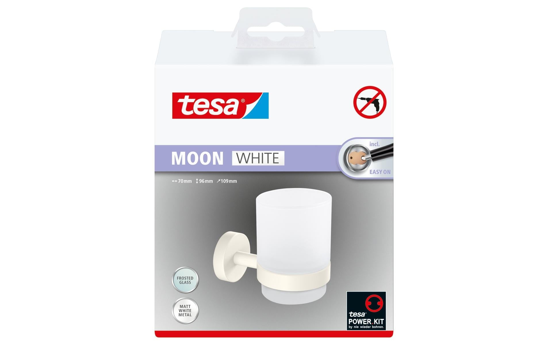 TESA Zahnbecher – Klebemontage – 7 × 10,9 × 9,6 cm – Weiss – Glas/Metall