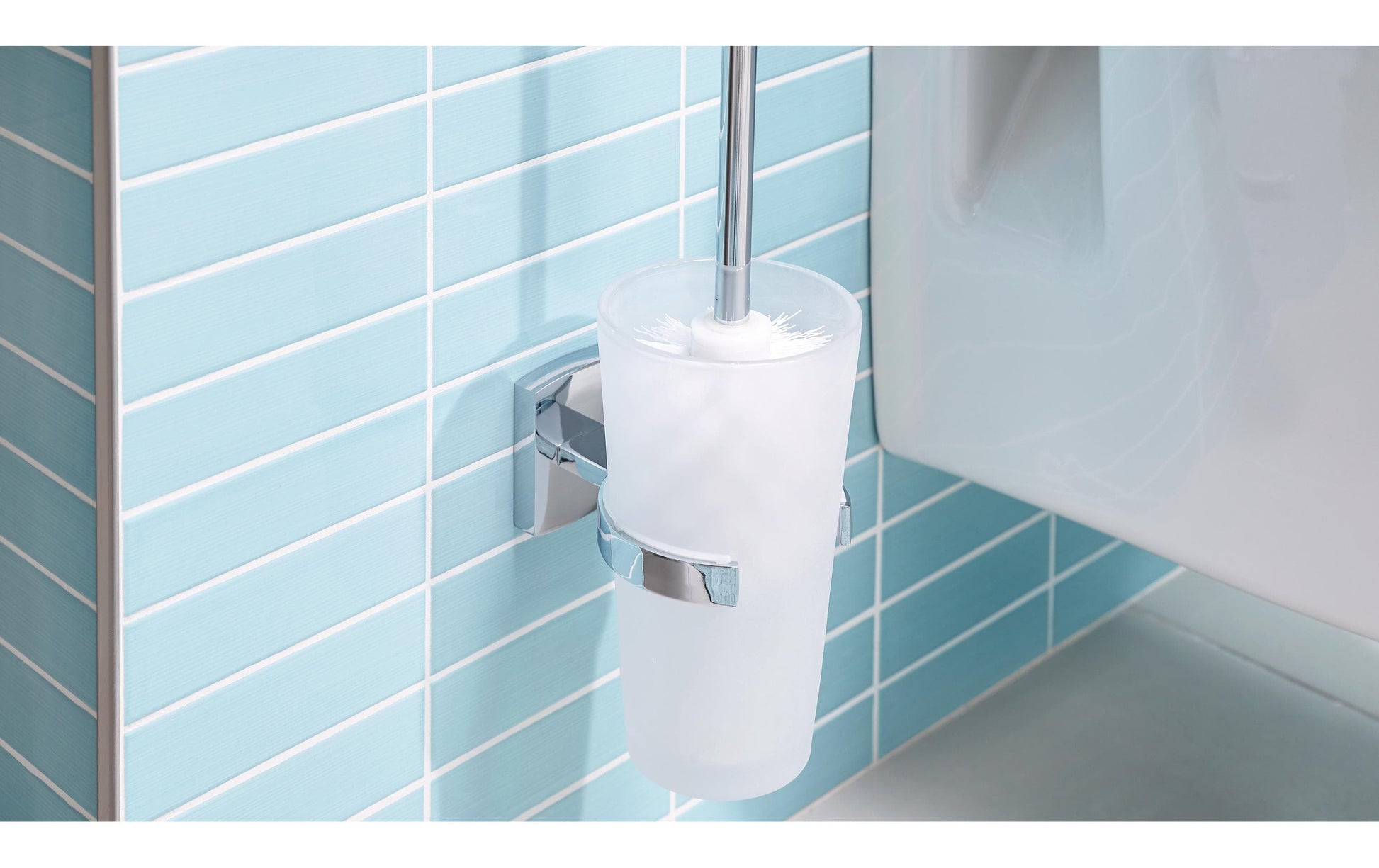 TESA WC-Garnitur – Glas/Chrom, Weiss, selbstklebend, 41,6 × 9,2 × 13,1 cm