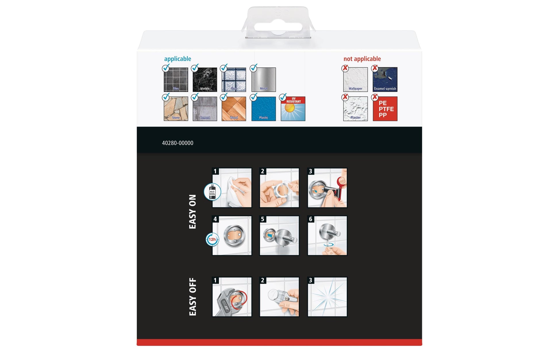 TESA Handtuchring – Klebemontage – 18,5 × 7,6 cm – Silber – Metall – Belastbarkeit 6 kg