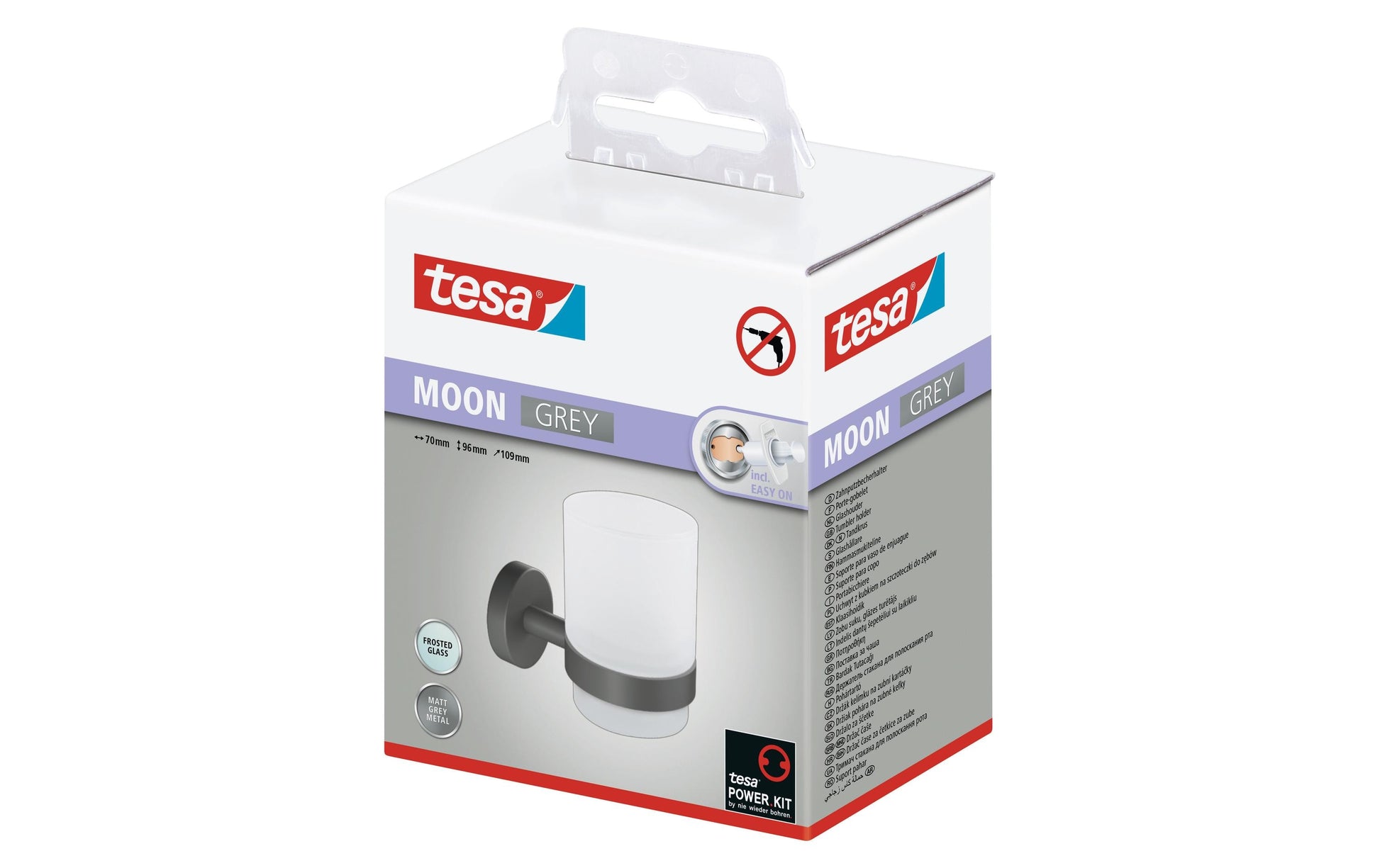 TESA Zahnbürstenhalter – 7×9,6×10,9 cm, Glas/Metall, Wandmontiert, zum Kleben