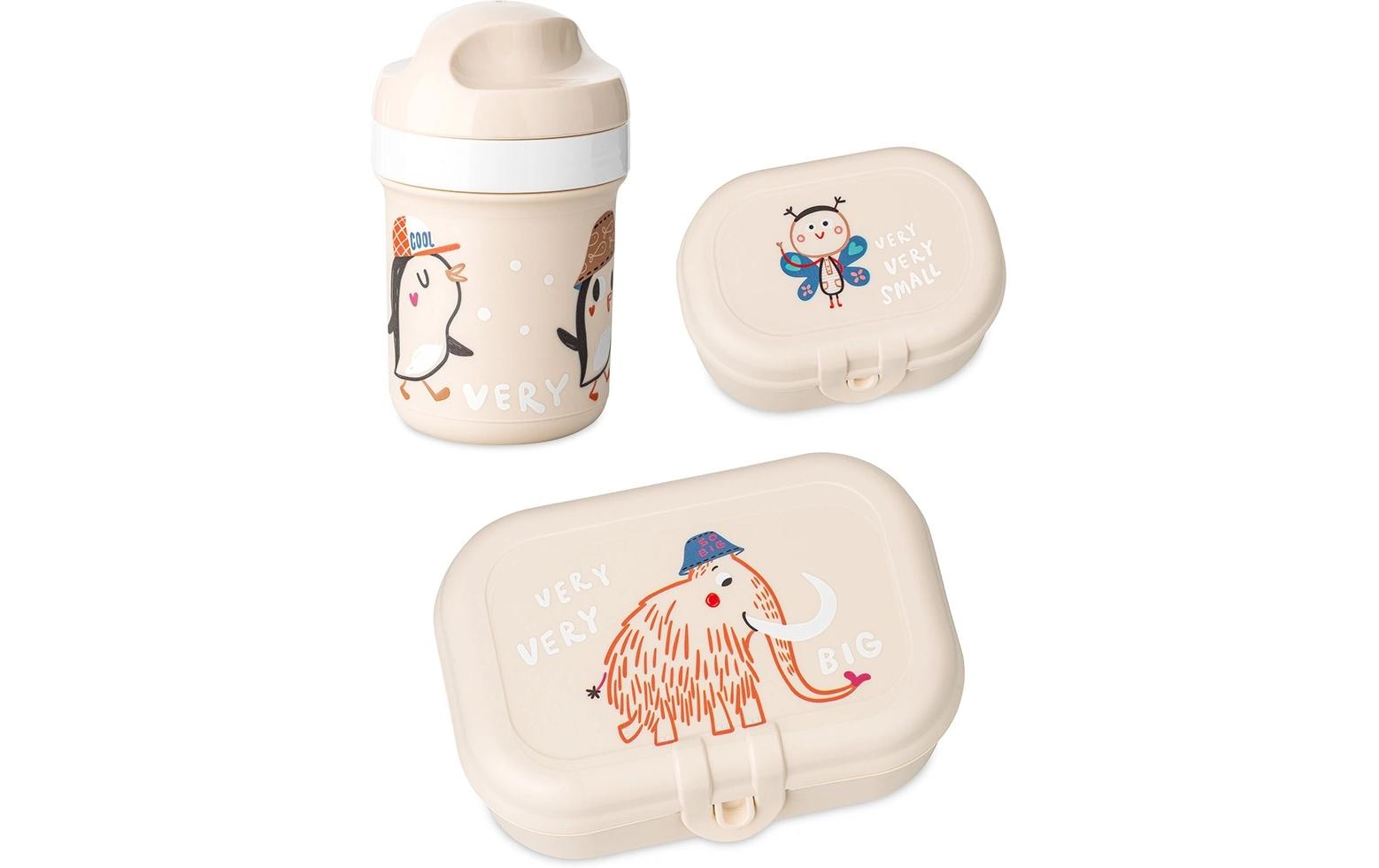 koziol Lunchbox, Biokunststoff, beige, 3er-Set, inkl. Flasche, für Kinder