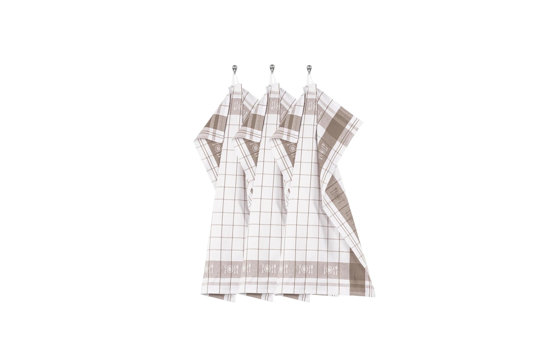 Tiseco Pharao – Geschirrtücher 3er-Set, 50 × 70 cm, Baumwolle, Taupe/Weiss