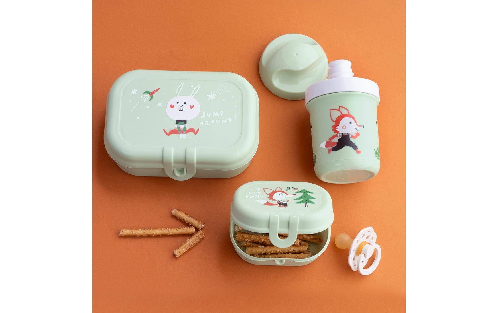 Koziol Lunchboxset HOP ON TO GO – 3er Set, Kunststoff (biozirkulär), Pistazie, mit Deckel, spülmaschinenfest