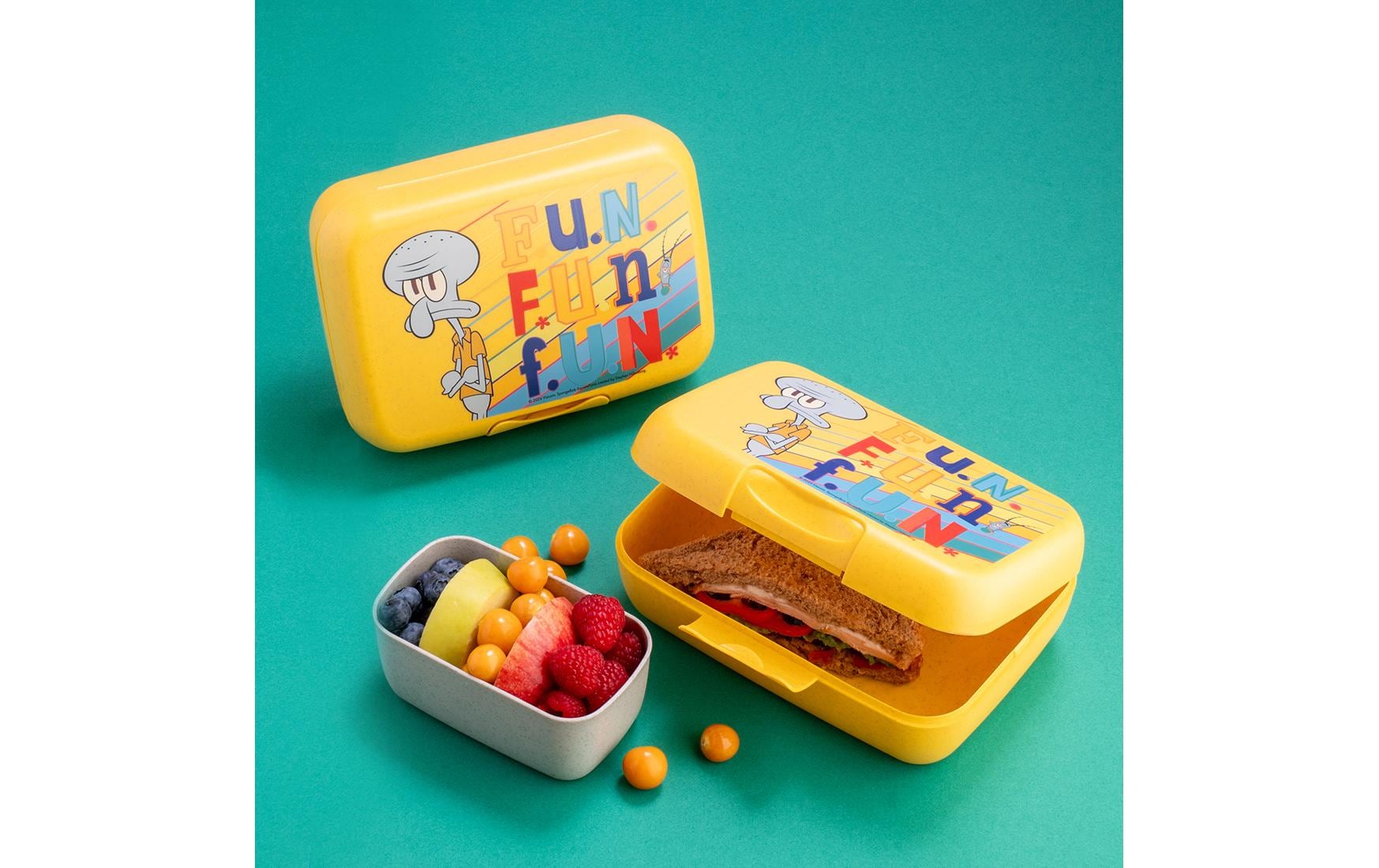 Koziol Lunchbox CANDY L SQUIDWARD – 19,0 × 13,5 × 6,5 cm, Kunststoff (biozirkulär), mit Trennschale