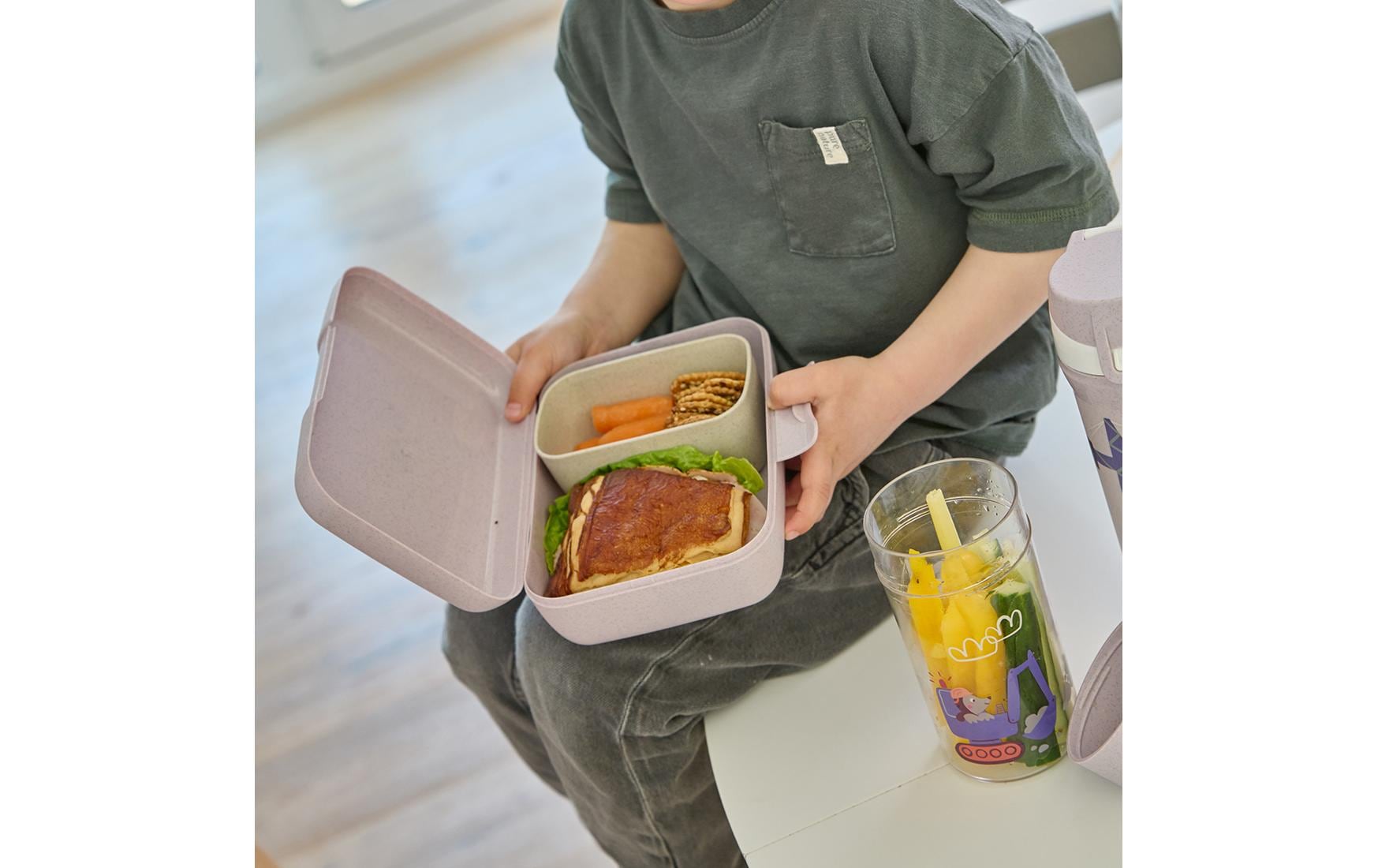 Koziol Candy L Trucks – Lunchbox 19,0 × 13,5 × 6,5 cm, Biokunststoff, mit Trennschale, mehrfarbig/grau
