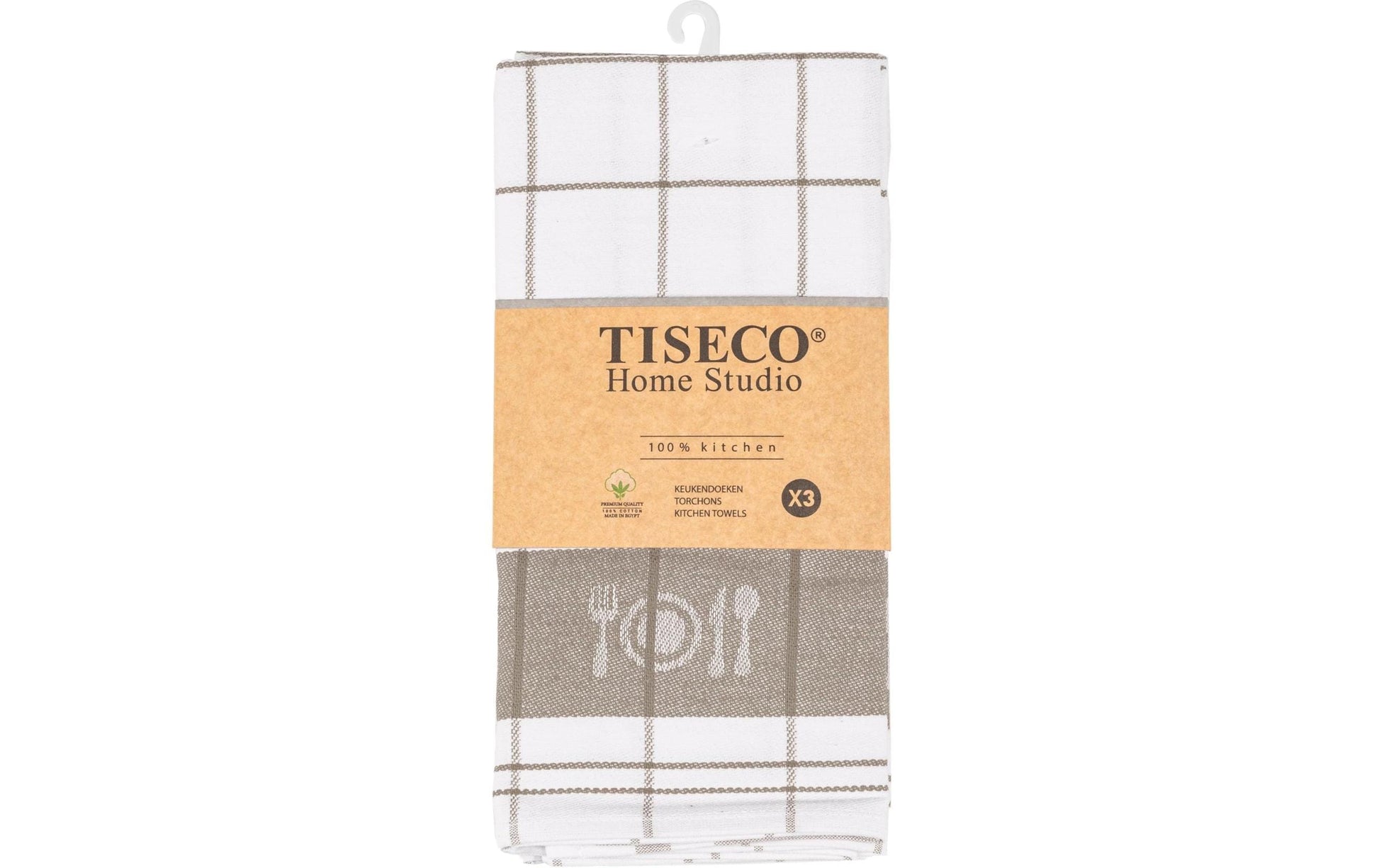 Tiseco Pharao – Geschirrtücher 3er-Set, 50 × 70 cm, Baumwolle, Taupe/Weiss