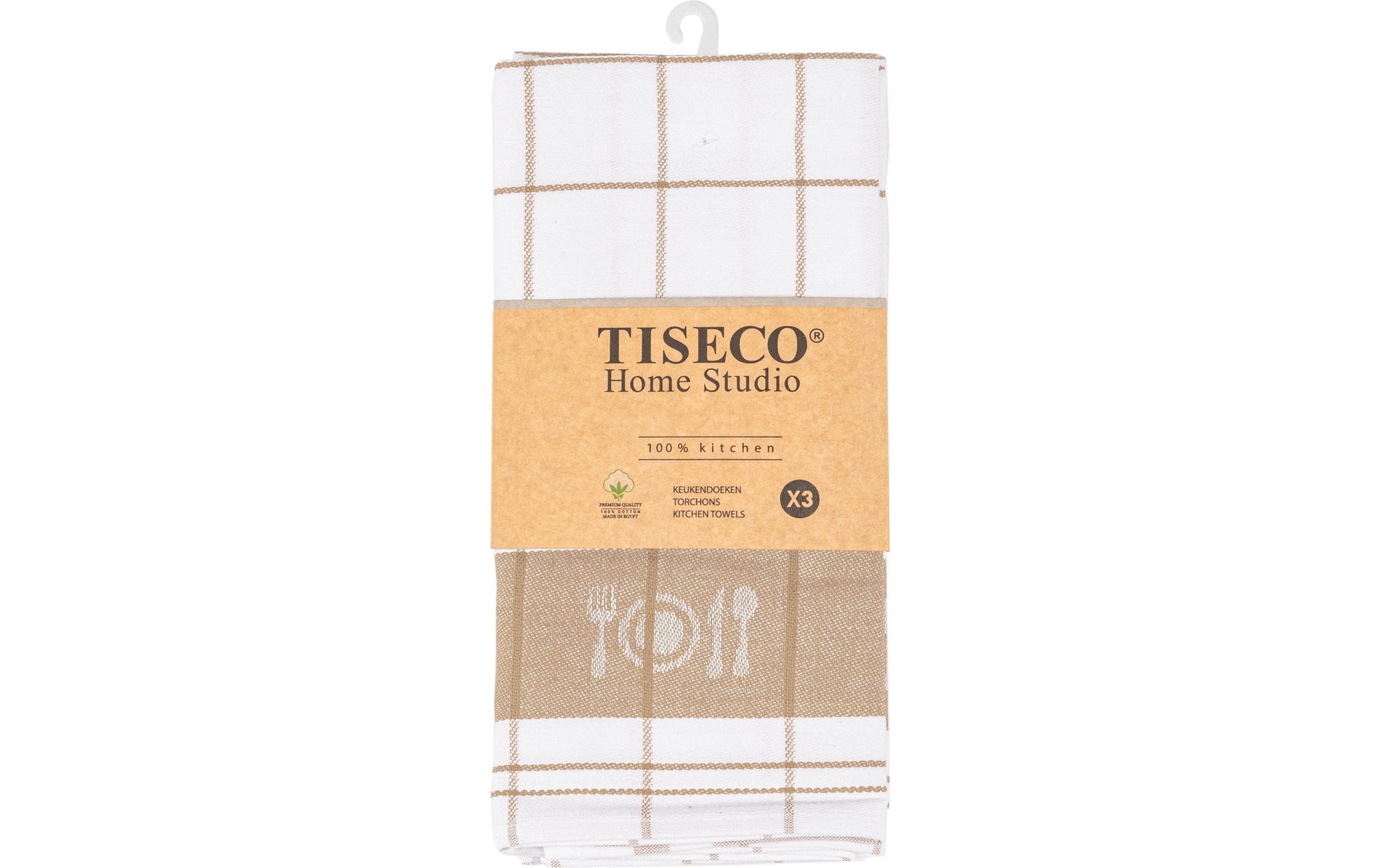 Tiseco Geschirrtücher 3er-Set, 50 × 70 cm, Bio-Baumwolle, Sand/Weiss