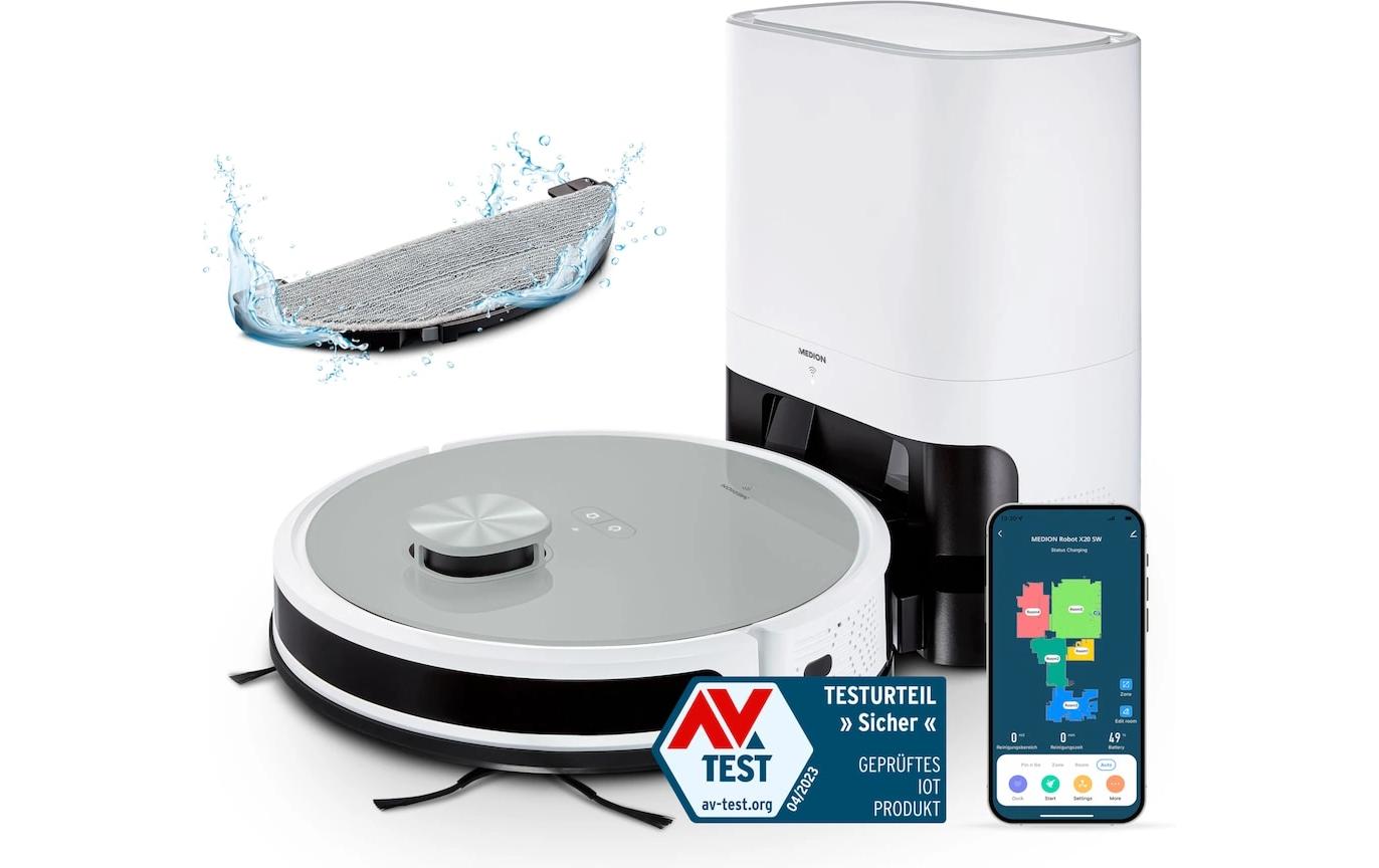 MEDION Robotersauger X21 – 0,6 l, Akkubetrieb, 3,0 kg, für Amazon Alexa