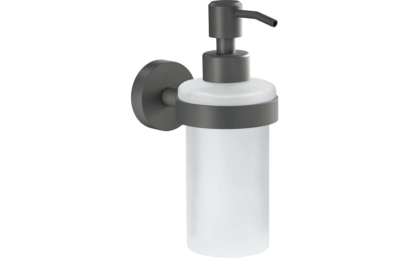 TESA Seifenspender, manuell, 200 ml, Wandmontage, Glas, Metall, grau, B 70 × H 119 × T 171 mm