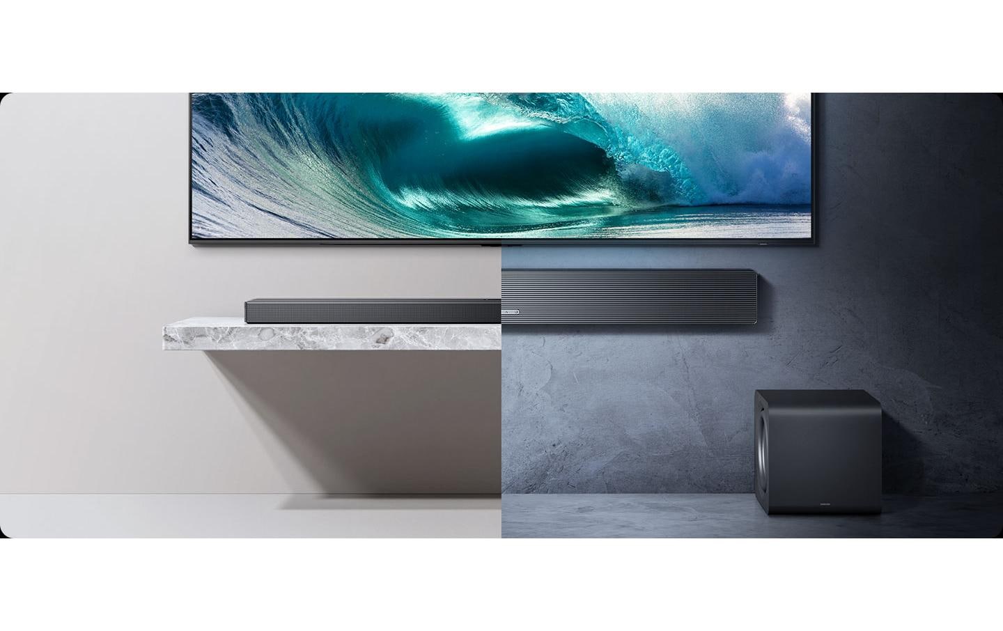 Samsung HW-QS700F – Soundbar mit kabellosem Subwoofer – 3.1.2, 345 W, für Apple AirPlay 2, HDMI 2.1, Schwarz