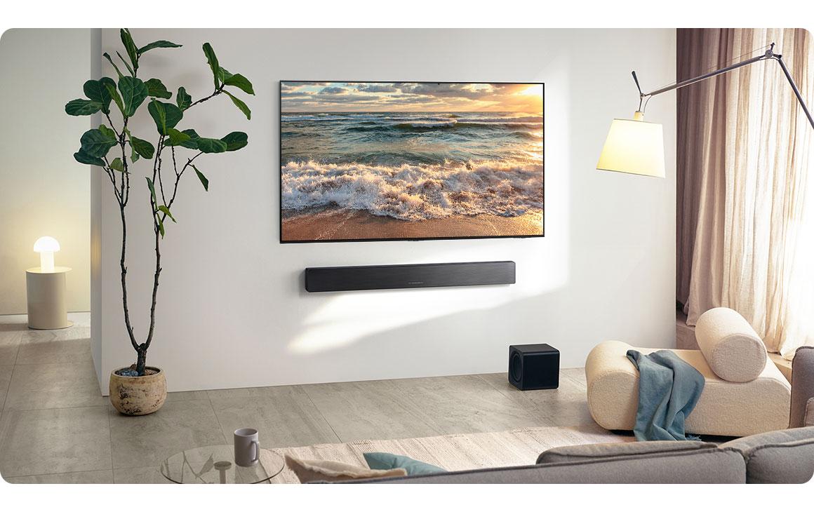 Samsung HW-QS700F – Soundbar mit kabellosem Subwoofer – 3.1.2, 345 W, für Apple AirPlay 2, HDMI 2.1, Schwarz