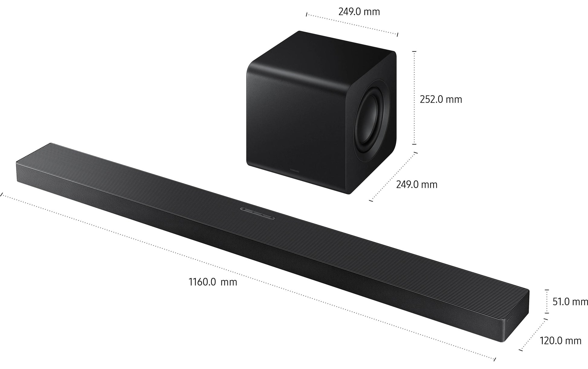 Samsung HW-QS700F – Soundbar mit kabellosem Subwoofer – 3.1.2, 345 W, für Apple AirPlay 2, HDMI 2.1, Schwarz