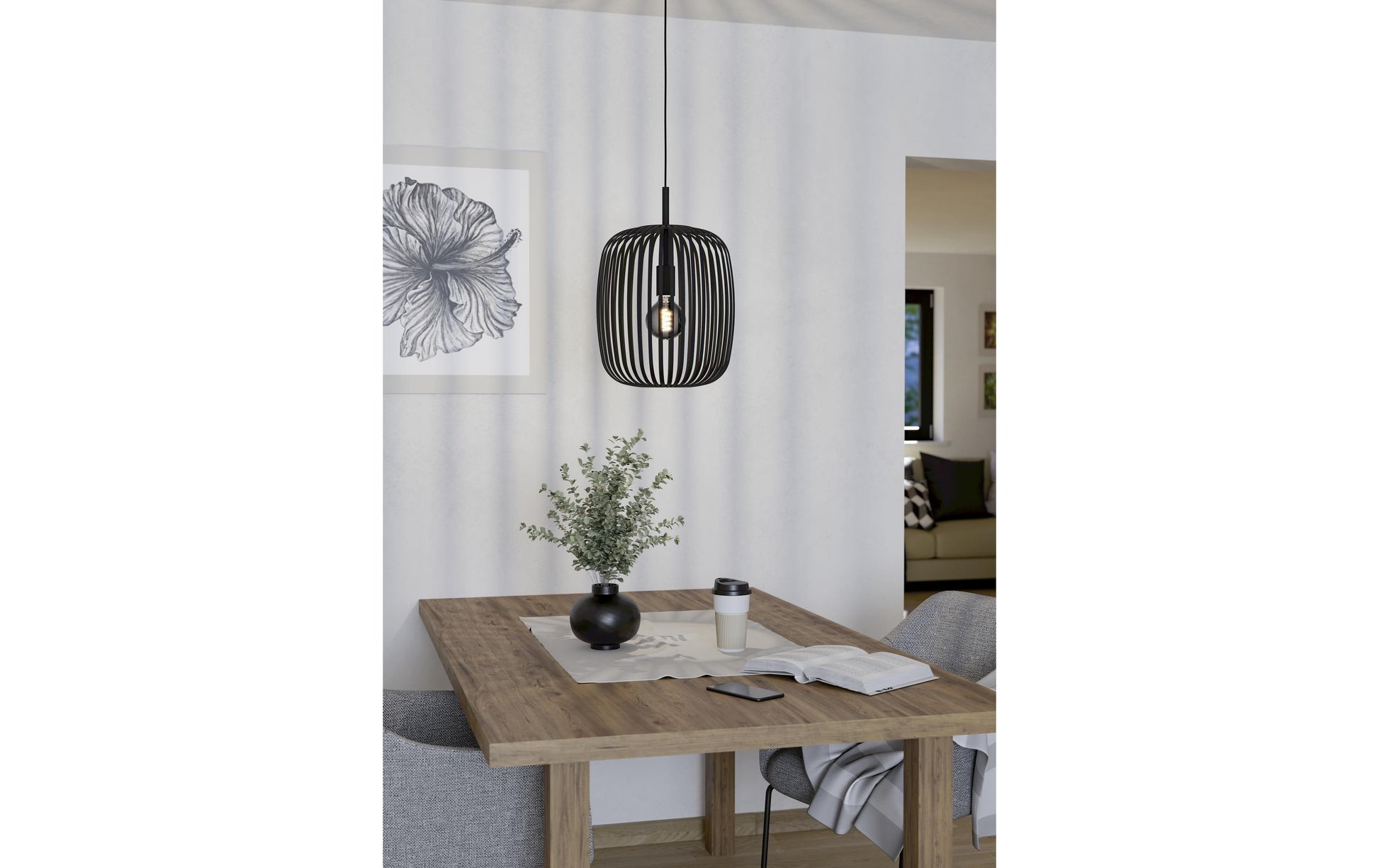 EGLO Pendelleuchte Romazzina – Ø 32,5 × 110 cm, 40 W, dimmbar, für ZigBee 3.0, schwarz, exkl. E27