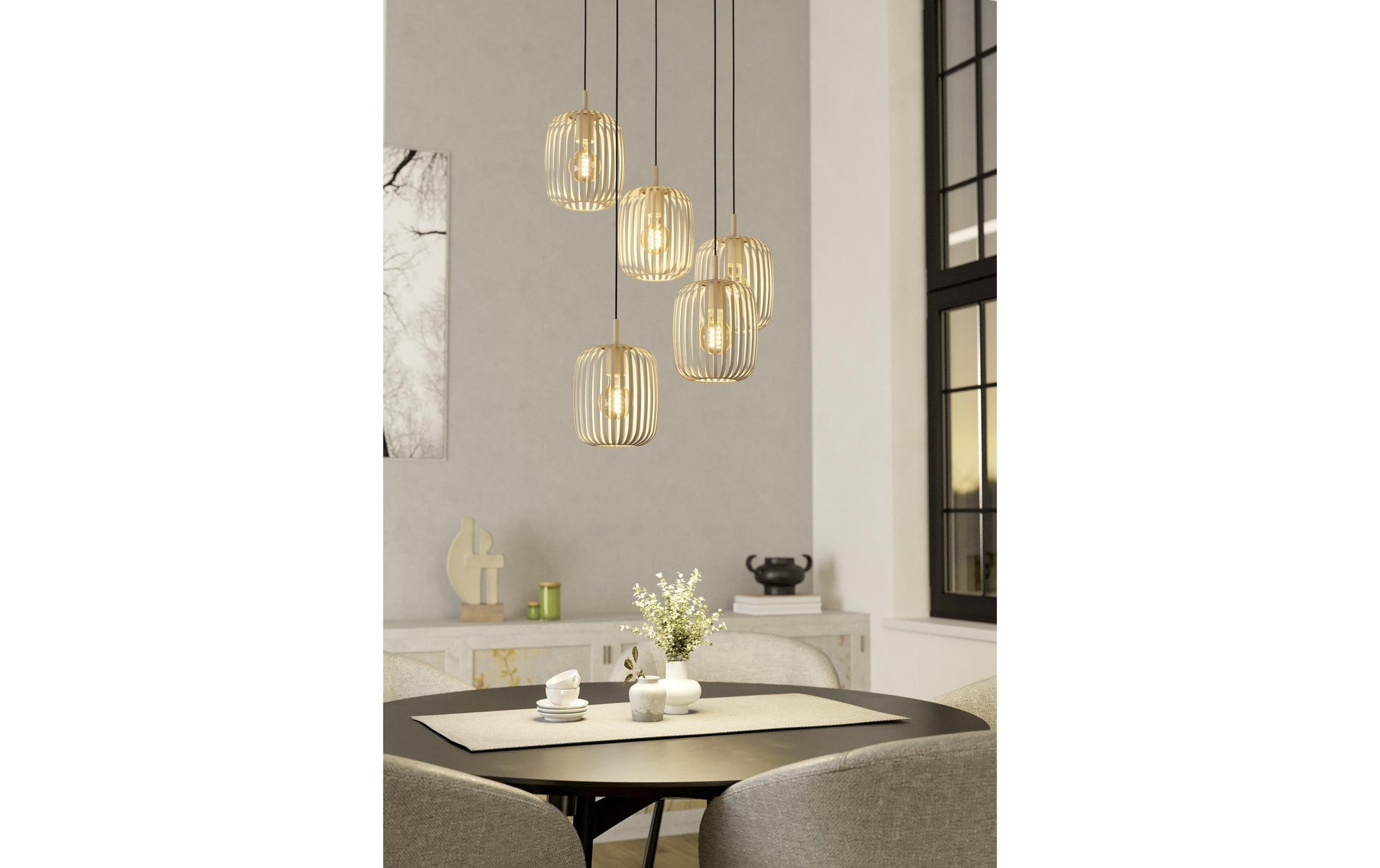 EGLO Pendelleuchte ROMAZZINA – Ø 50 × 200 cm, 200 W, nicht dimmbar, beige, exkl. E27