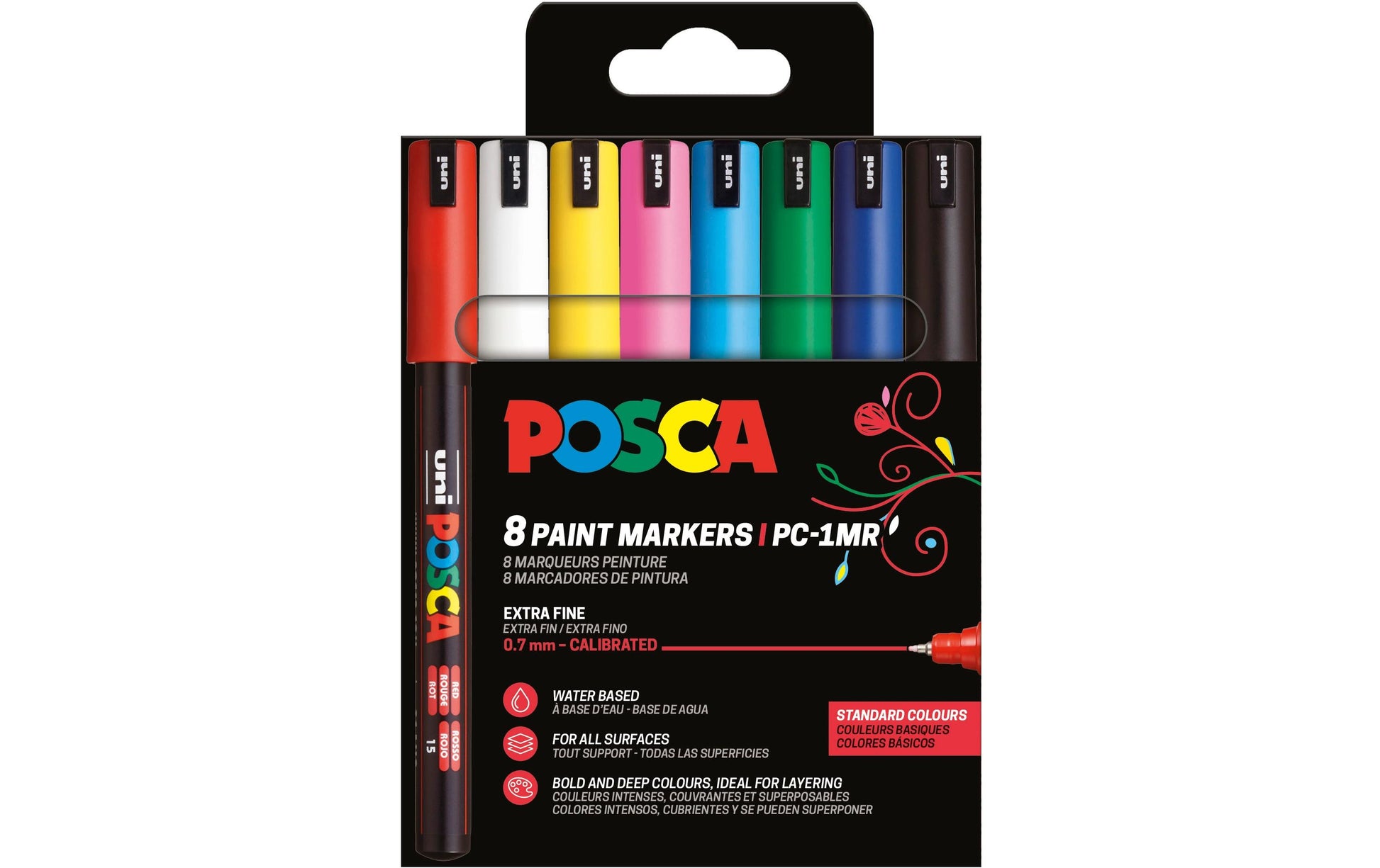 Uni-Ball Uni POSCA PC1M Acrylmarker – Rundspitze 0,7 mm – 8er-Set (Basic)