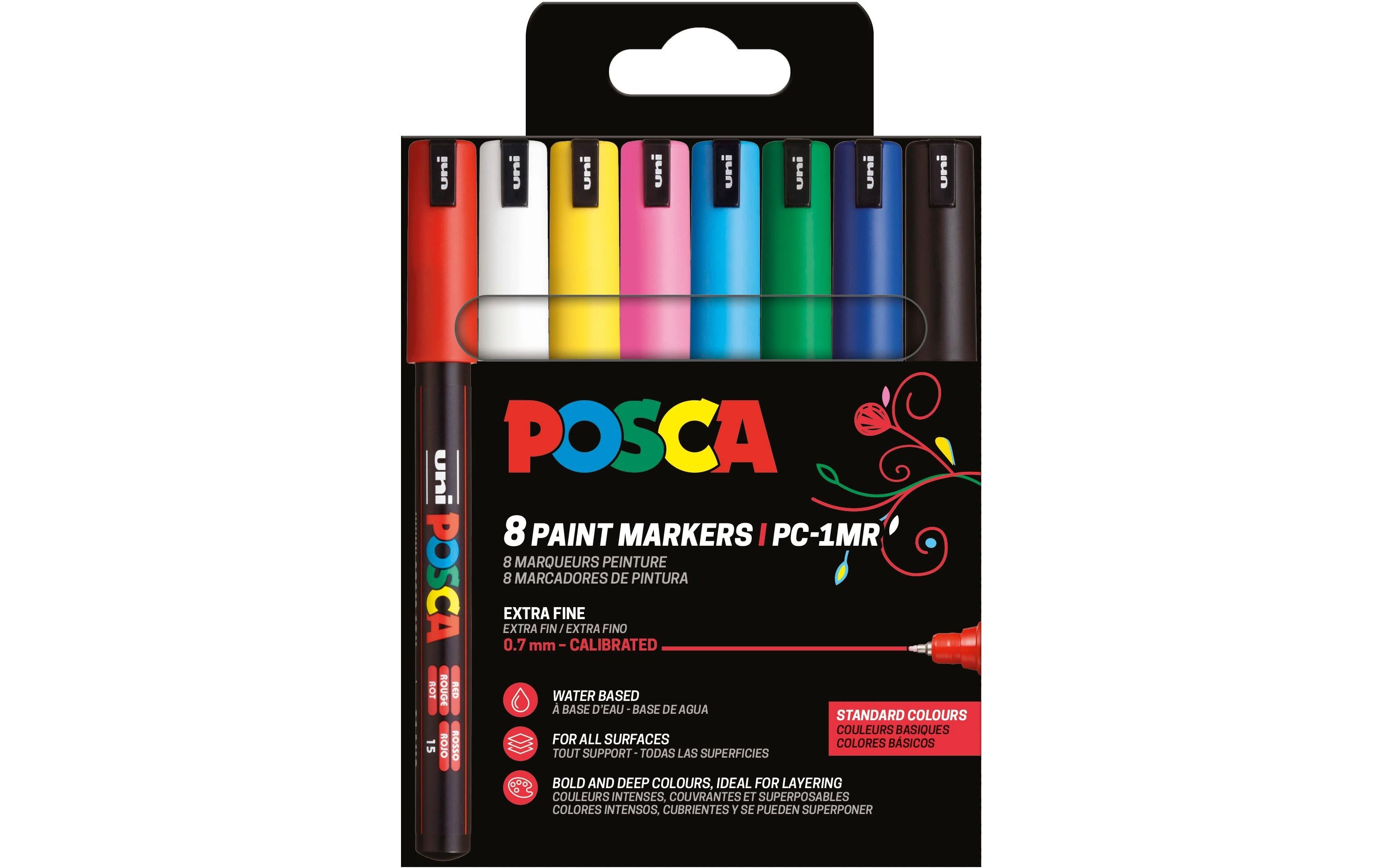Uni-Ball Uni POSCA PC1M Acrylmarker – Rundspitze 0,7 mm – 8er-Set (Basic)