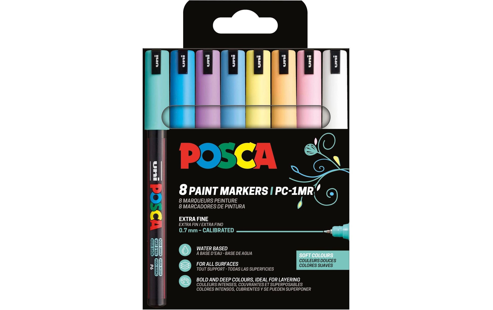 Uni-Ball Uni PC1M Permanentmarker – Rundspitze 0,7 mm – Softcolor – 8er-Set – für Kunststoff